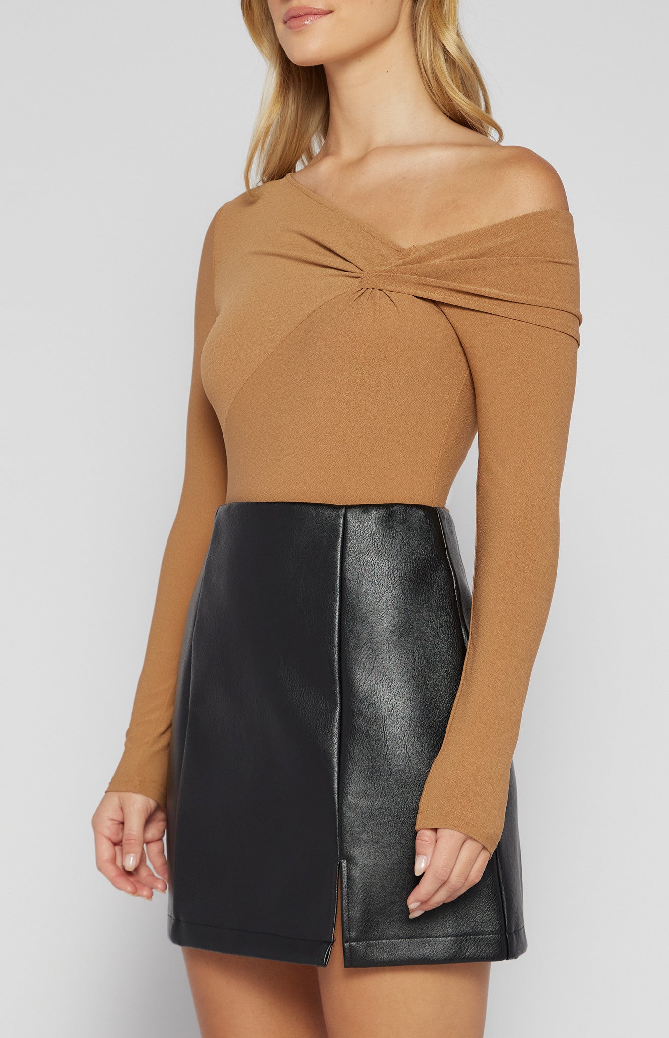 One Shoulder Jersey Top with Knot Feature