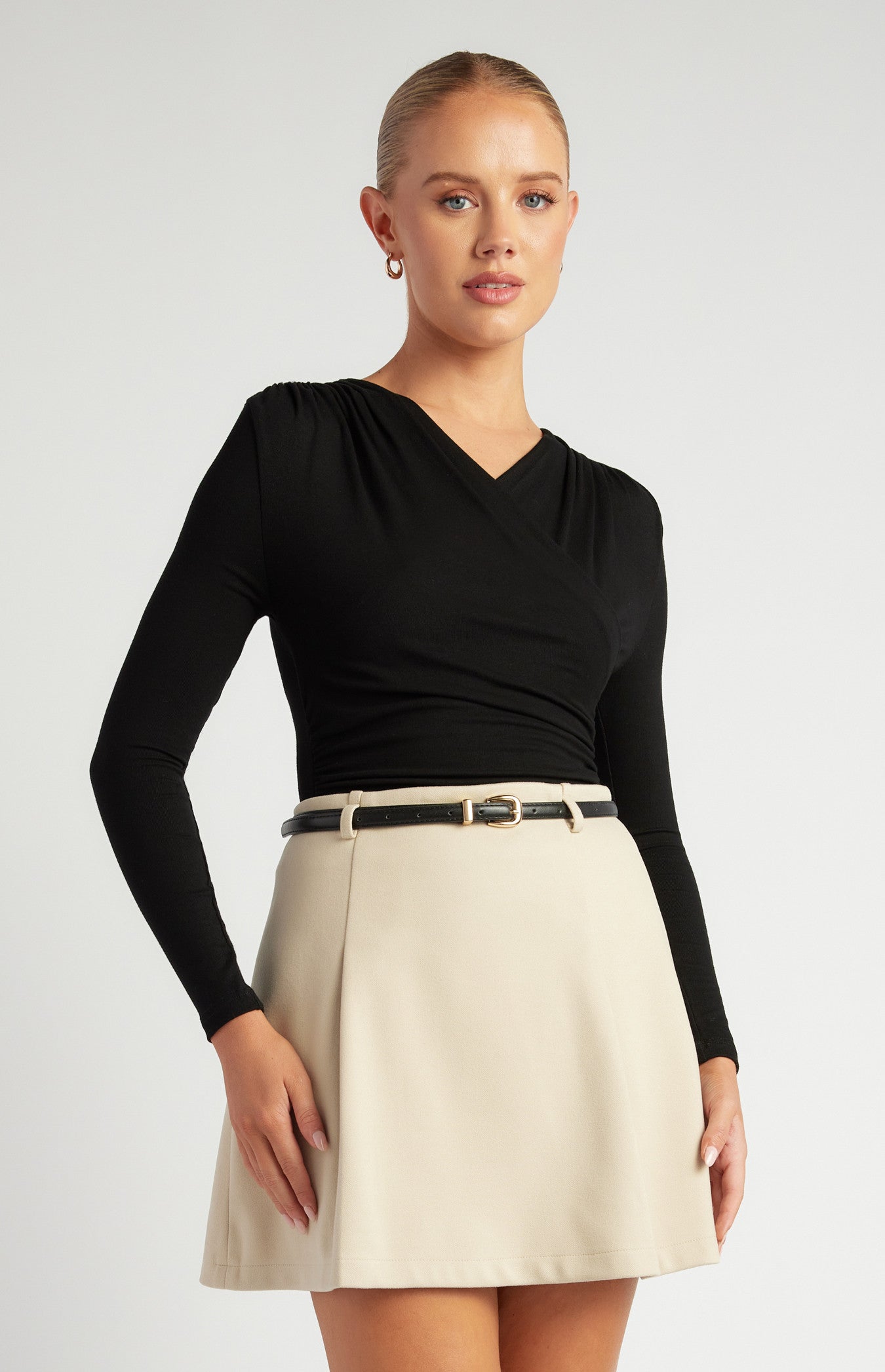 Cross Neck Ruched Detail Jersey Bodysuit