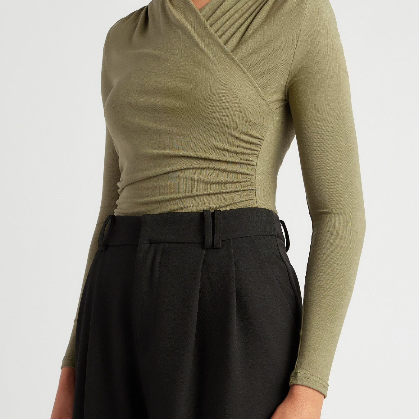 Cross Neck Ruched Detail Jersey Bodysuit