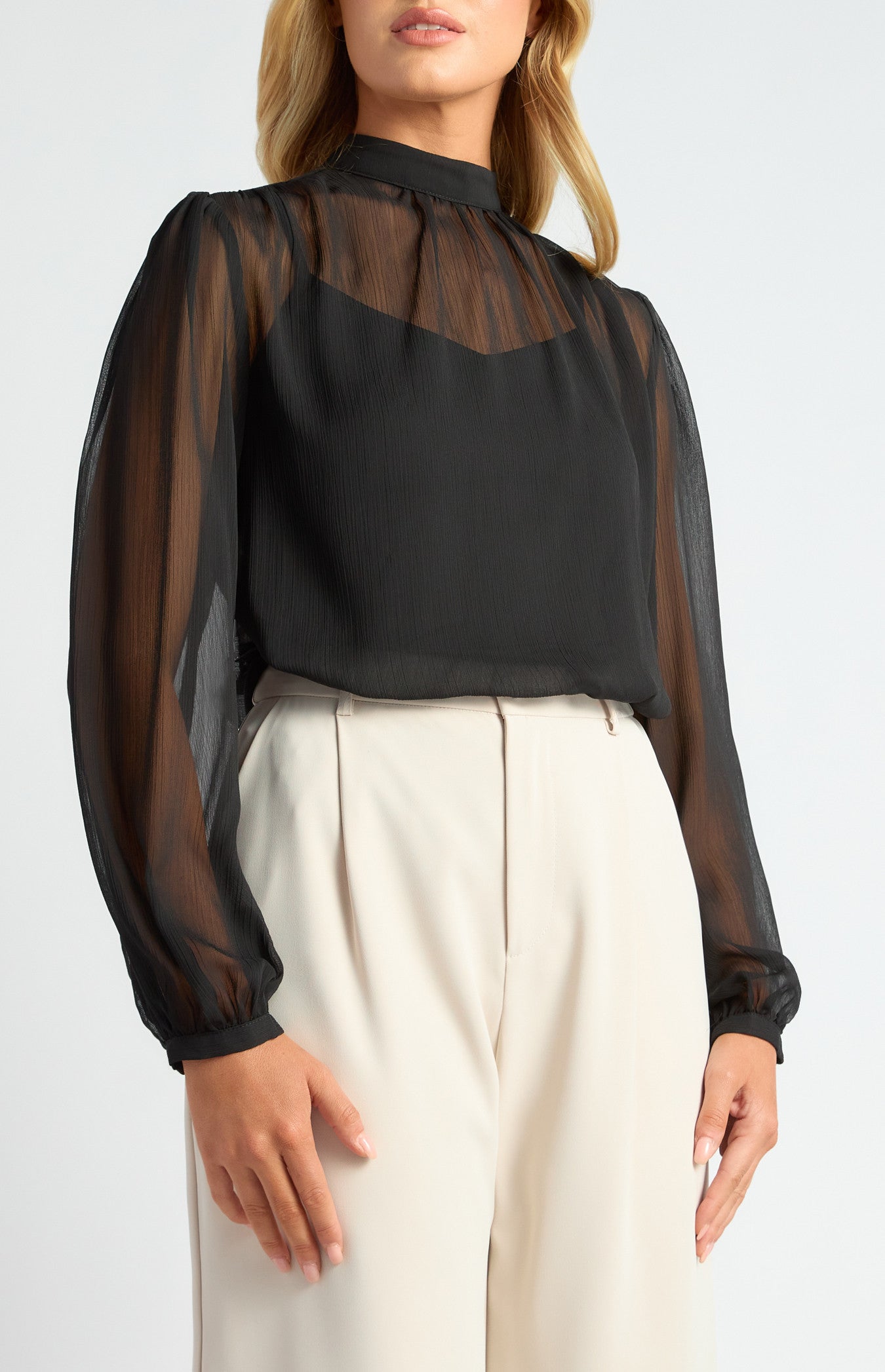 High Neck Chiffon Top with Separate Cami
