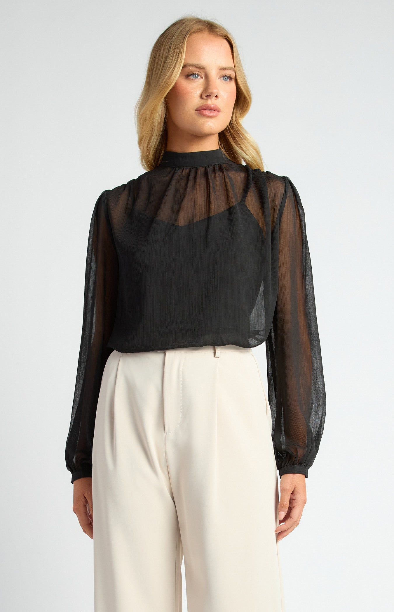 High Neck Chiffon Top with Separate Cami