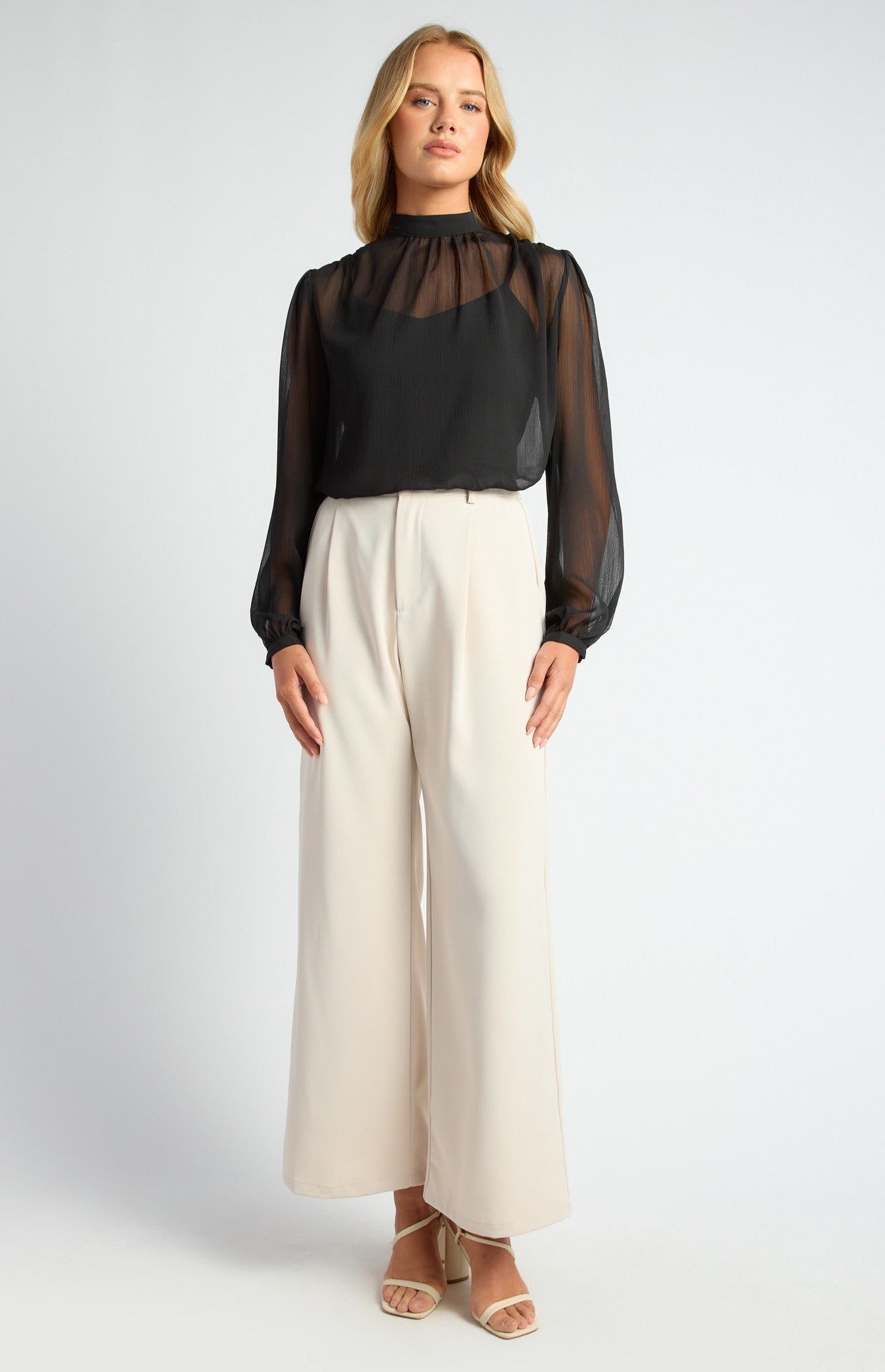 High Neck Chiffon Top with Separate Cami