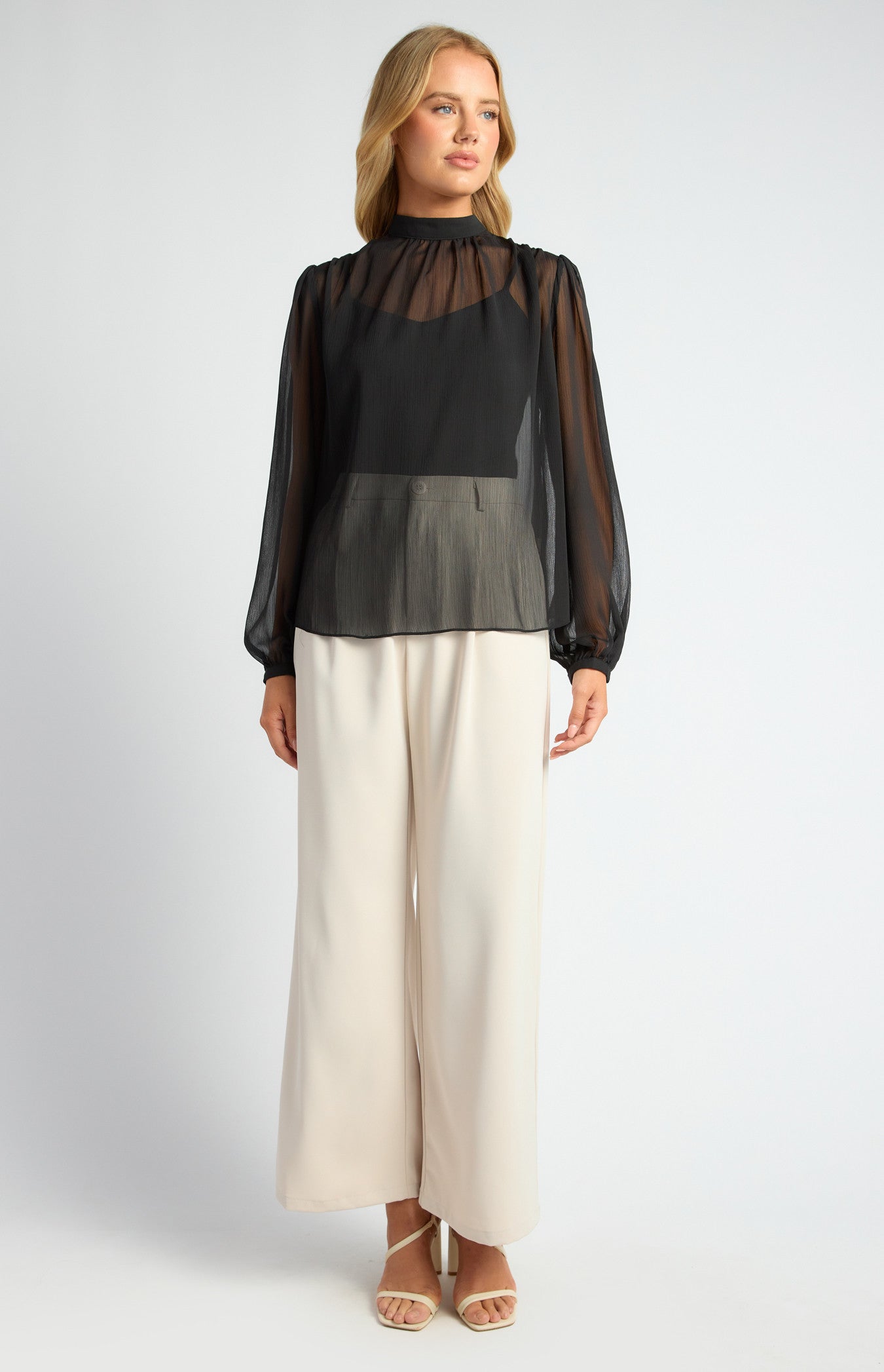 High Neck Chiffon Top with Separate Cami