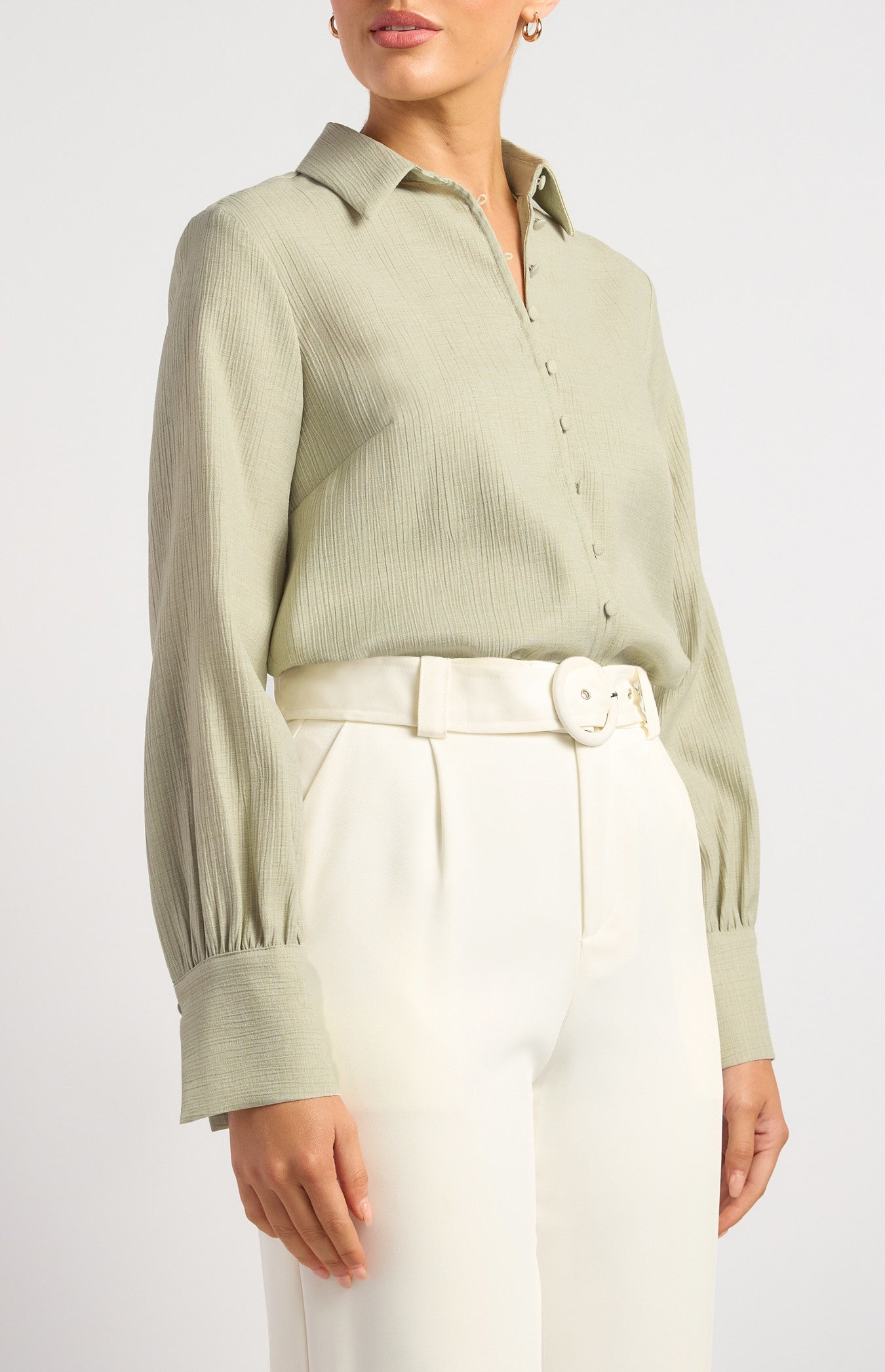 Textured Shirt with Self-Covered Shank Buttons