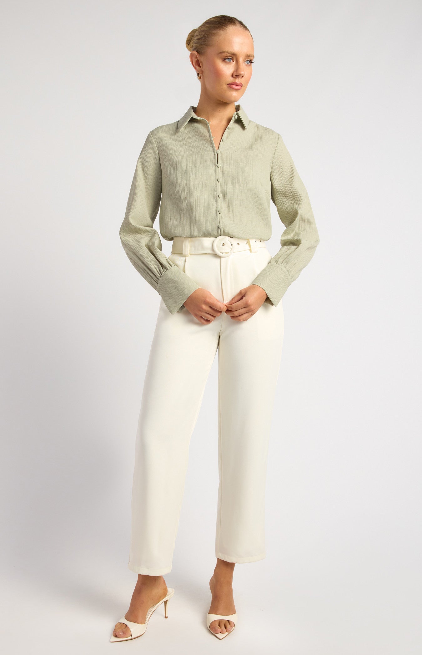 Textured Shirt with Self-Covered Shank Buttons