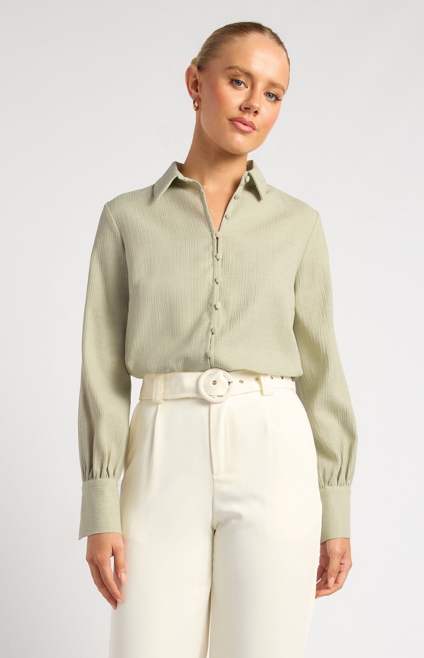 Textured Shirt with Self-Covered Shank Buttons