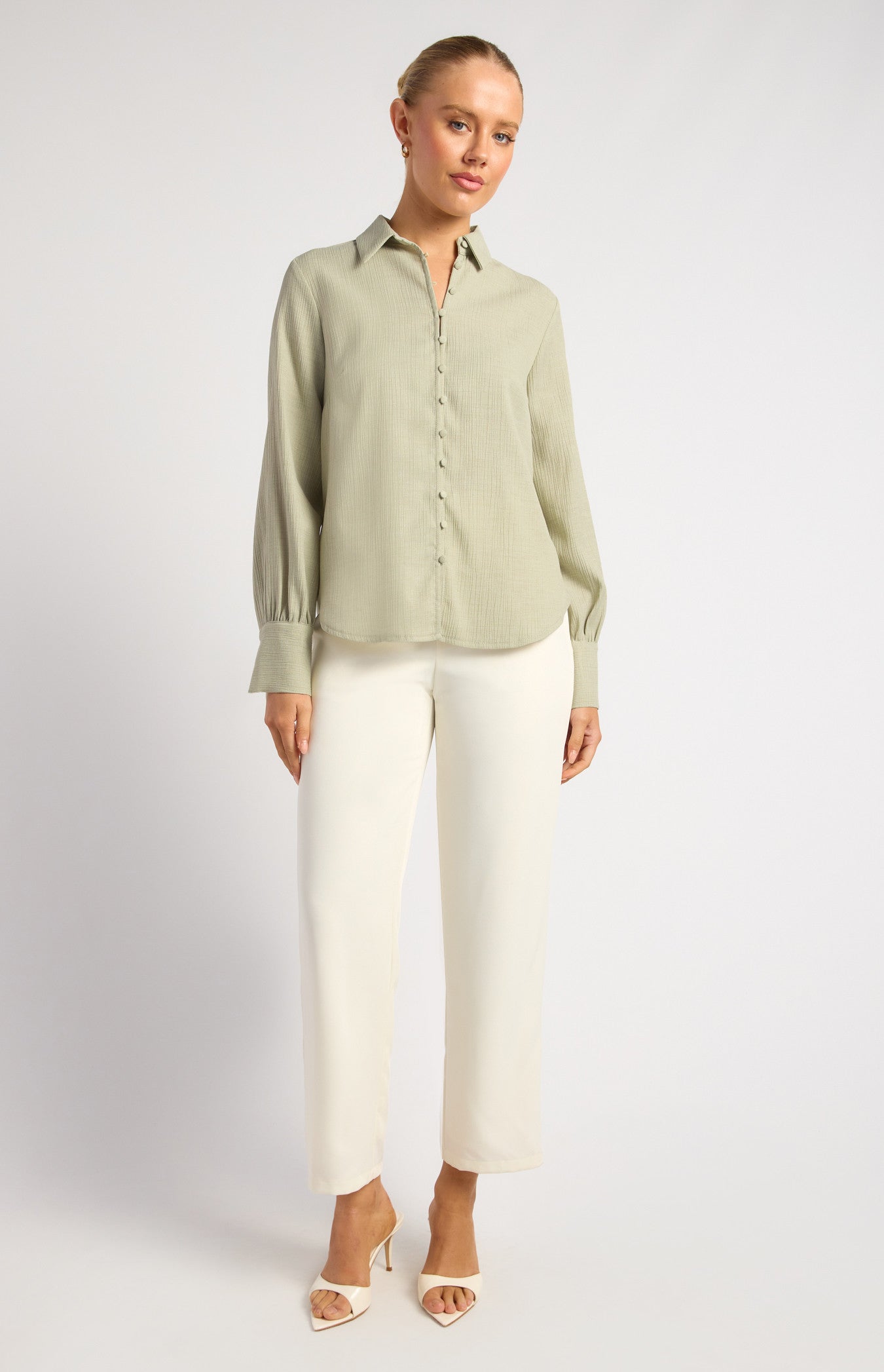 Textured Shirt with Self-Covered Shank Buttons