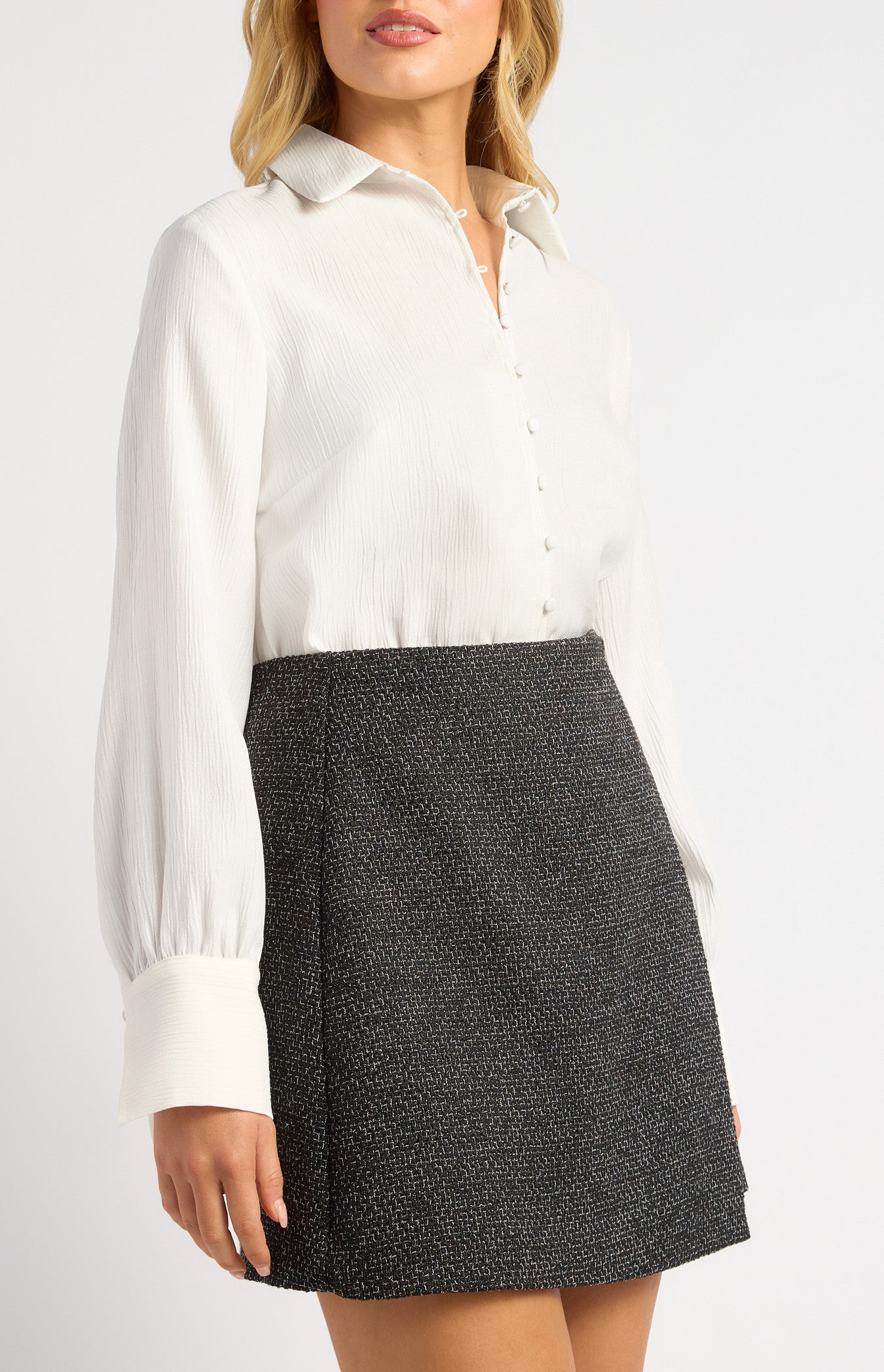 Textured Shirt with Self-Covered Shank Buttons