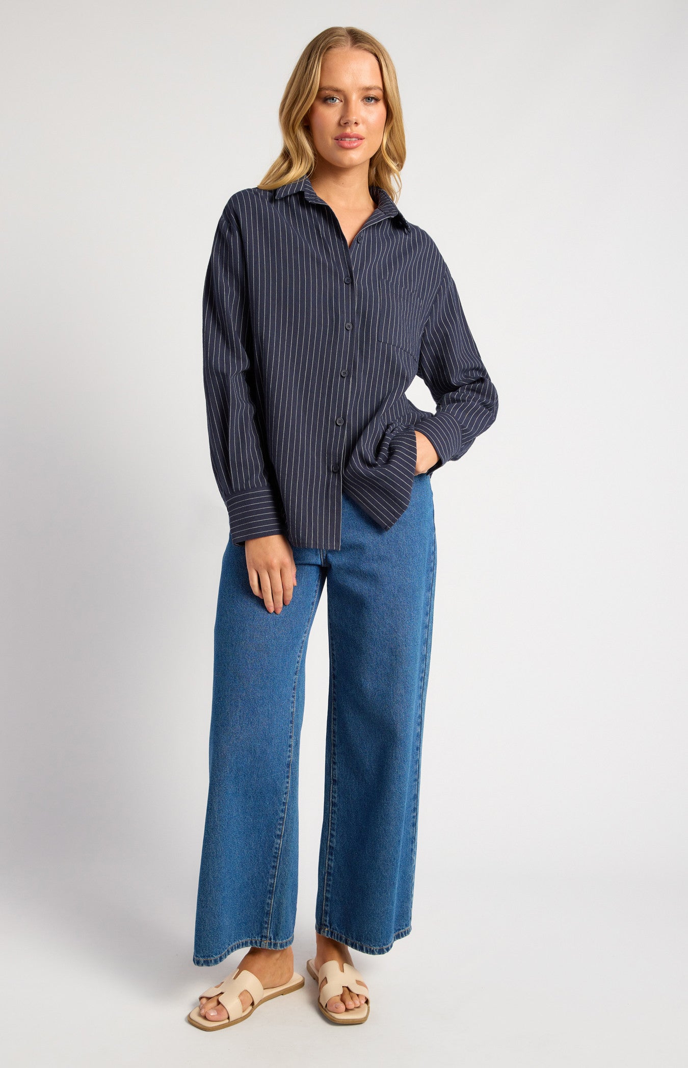 Pin Stripe Button-Up Shirt