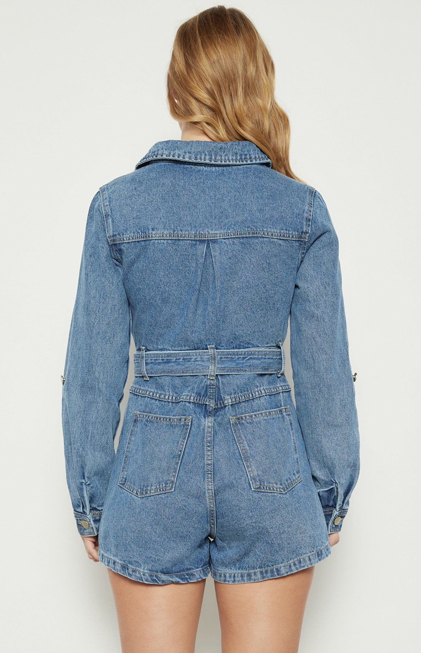 Button-Up Denim Playsuit with D-Ring Belt