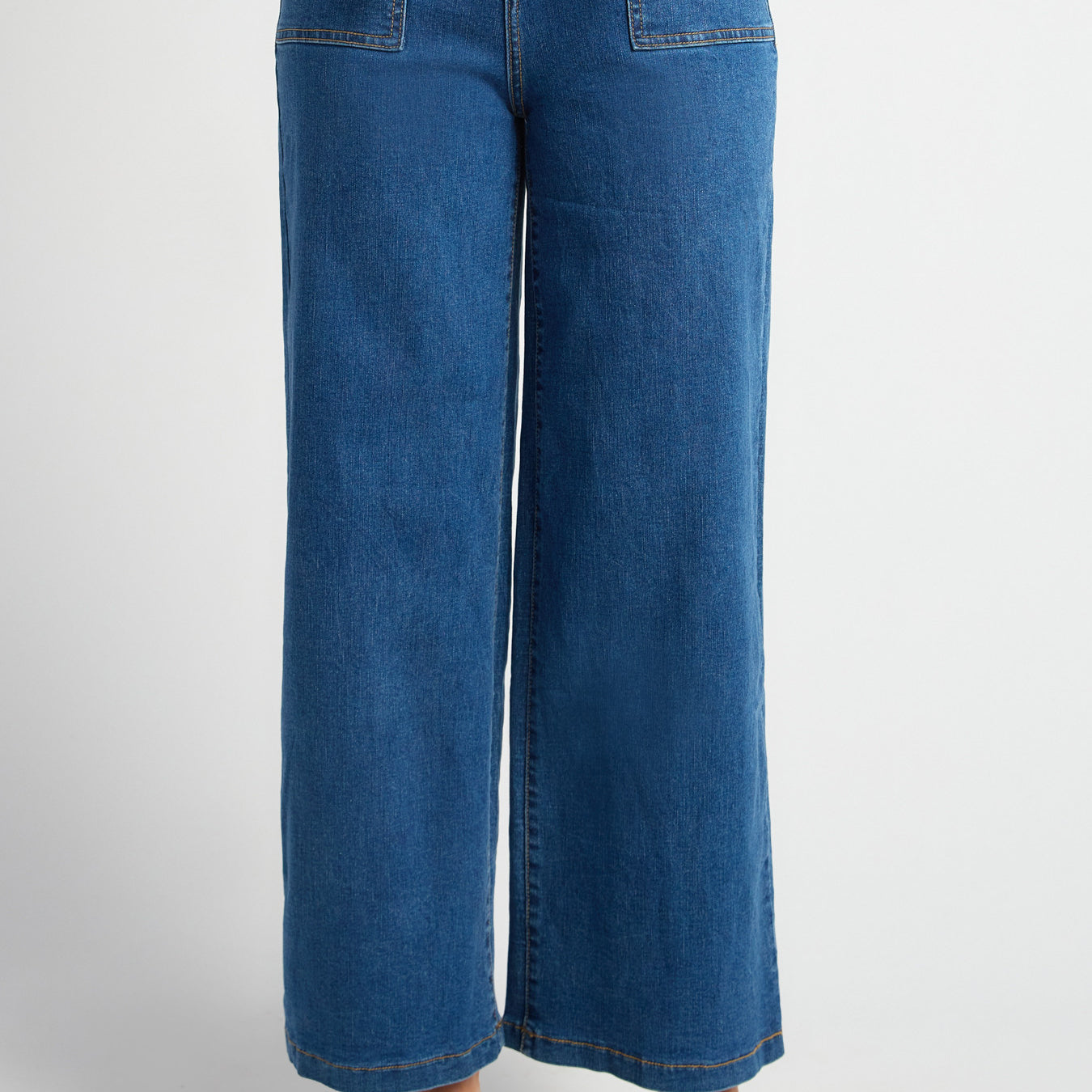 High Waisted Patch Pocket Denim Jeans with Tie Belt