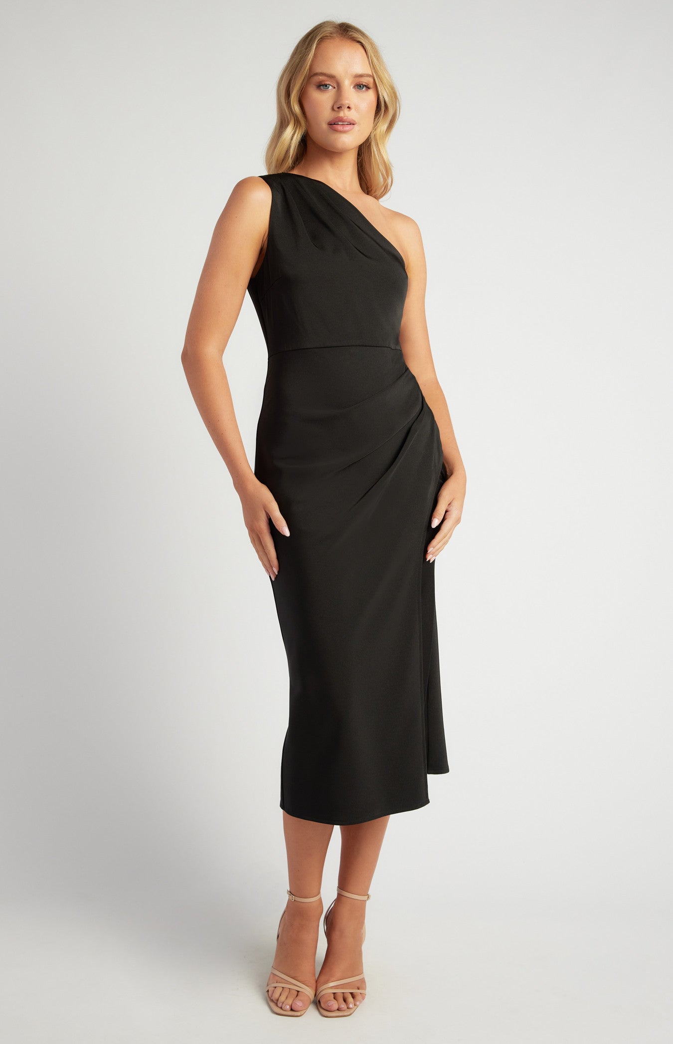 Pleated Detail Satin Dress with Detachable Scarf