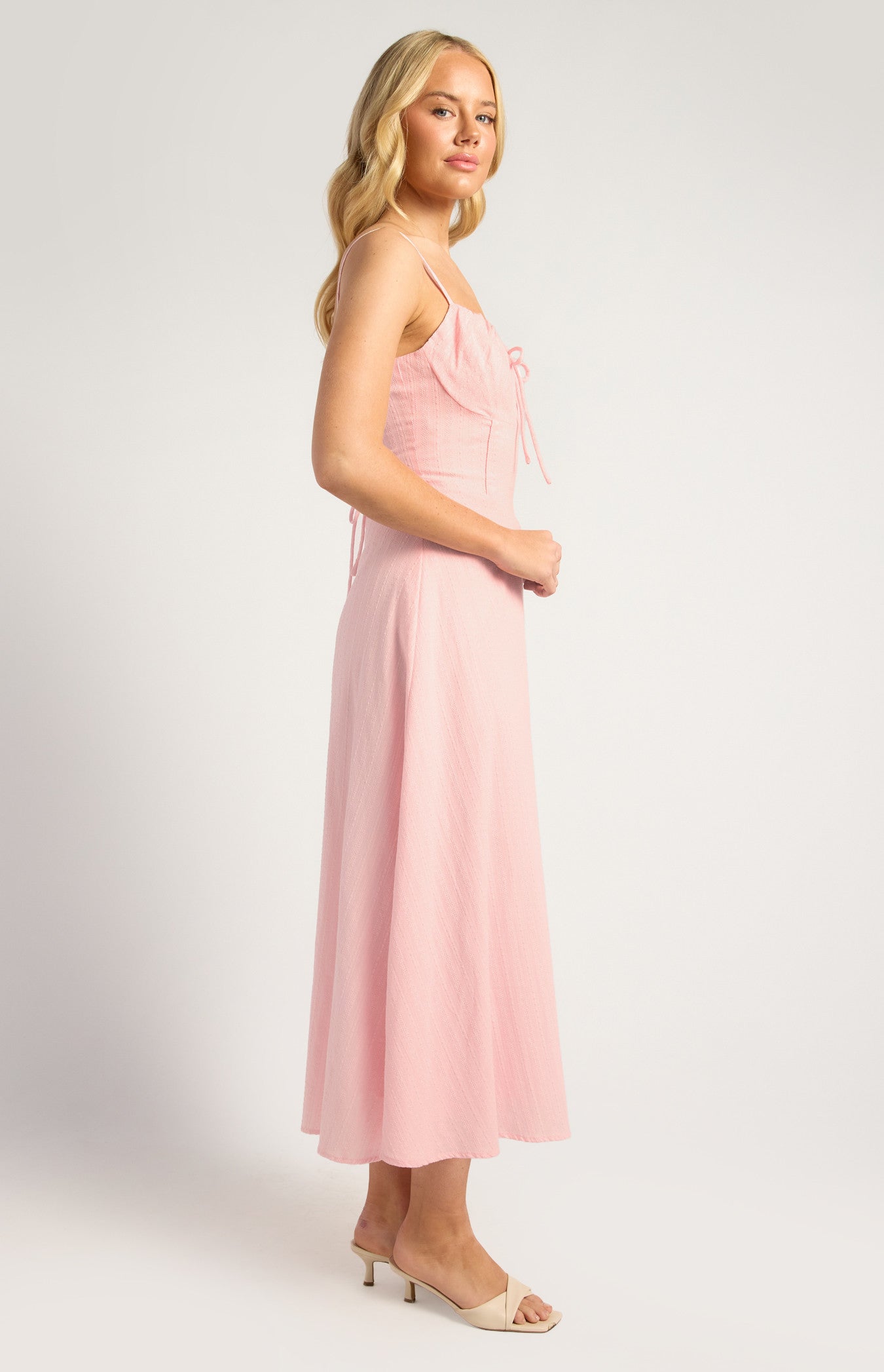 Lace Up Back Detail Embroidered Cotton Maxi Dress