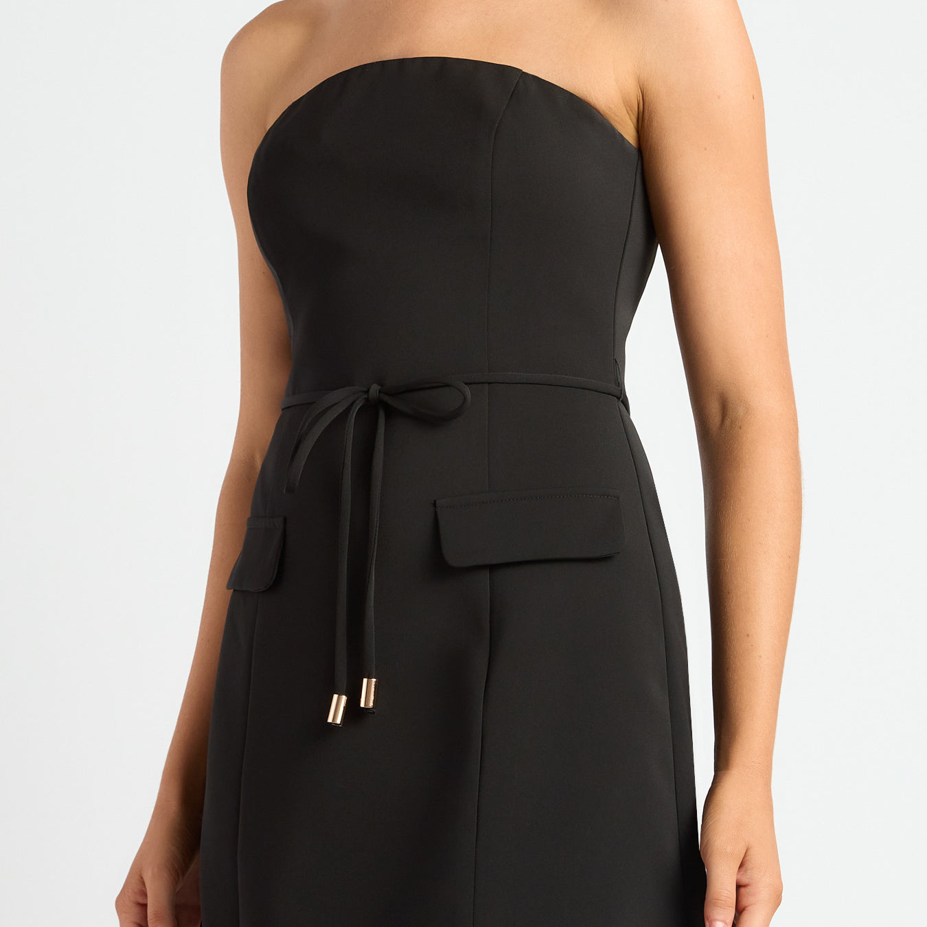 Faux Flap Pocket Detail Mini Dress with Thin Belt