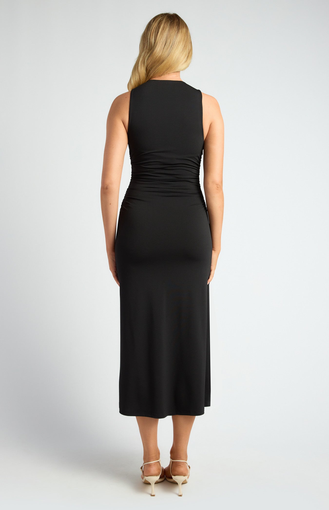 Ruched Detail Racer Jersey Dress with Side Split