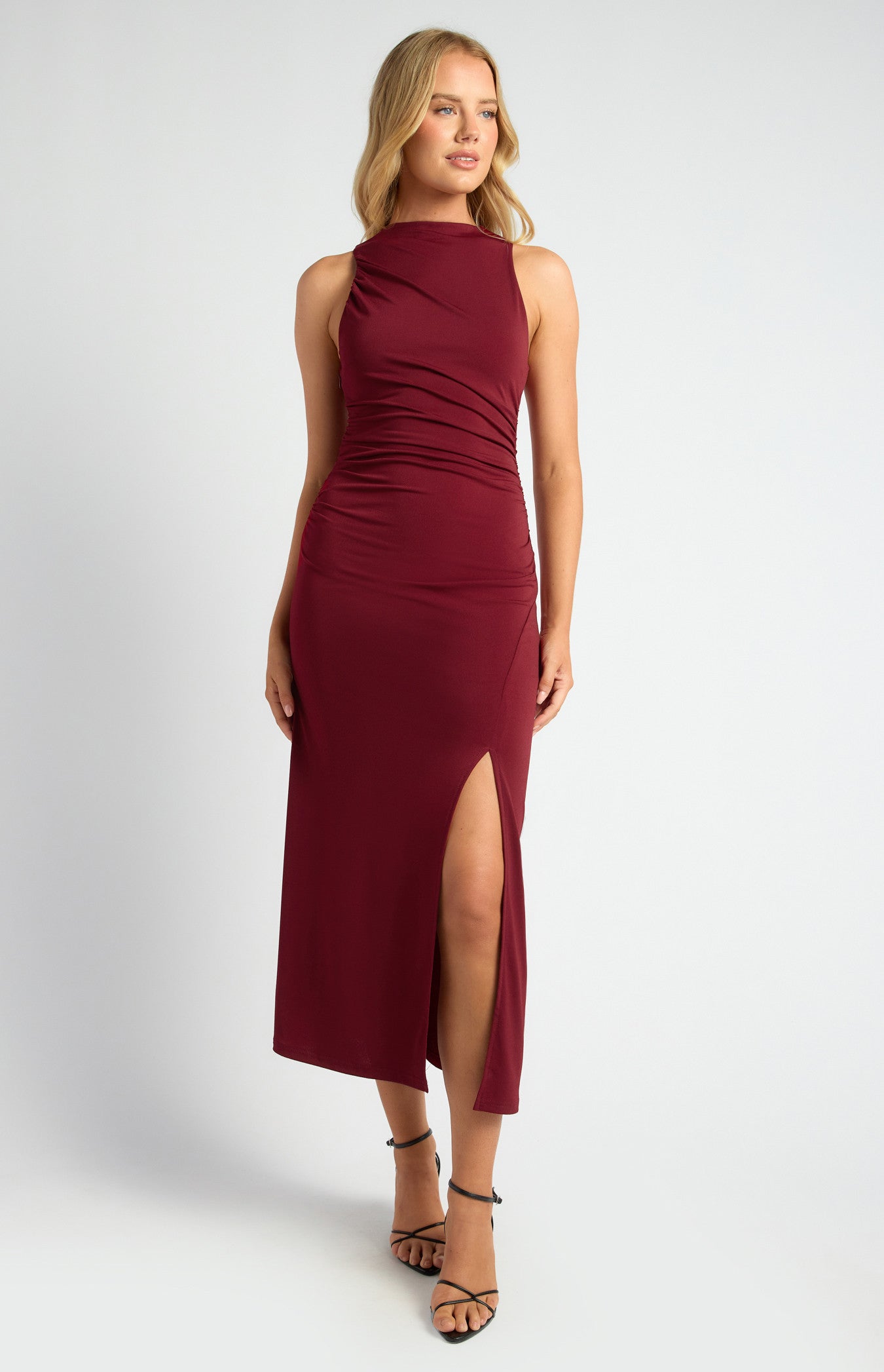 Ruched Detail Racer Jersey Dress with Side Split