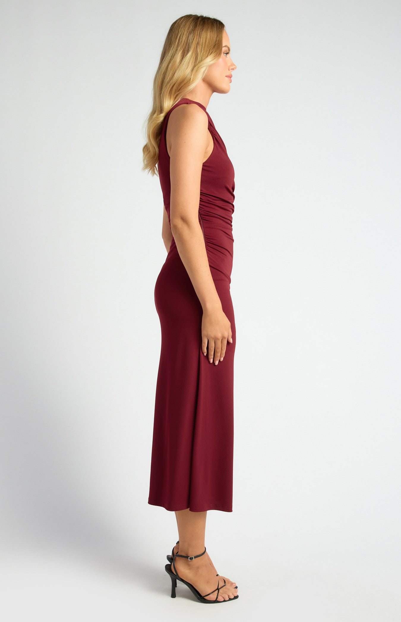 Ruched Detail Racer Jersey Dress with Side Split