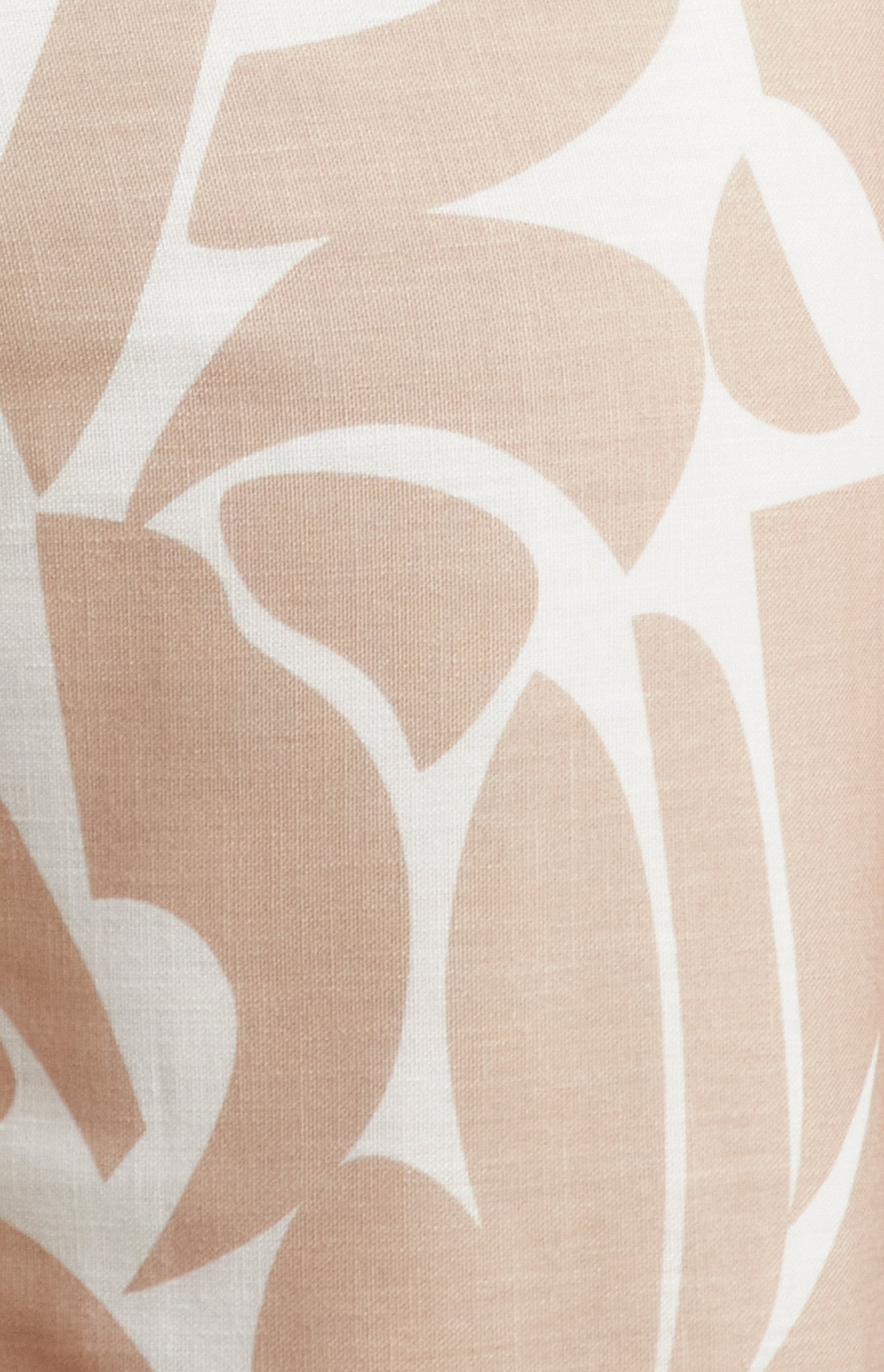 Faux Linen Placement Print Jumpsuit with Shirred Waist