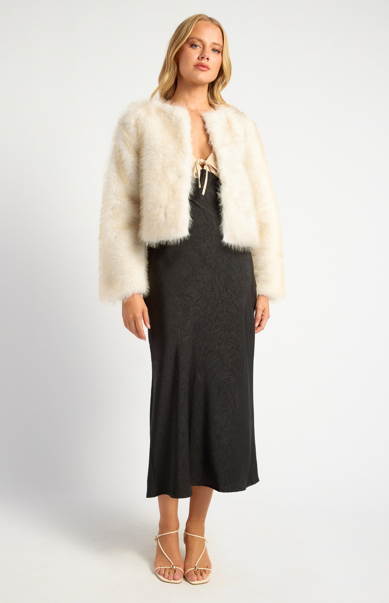 Faux Fur Coat with Hook and Eye Closure