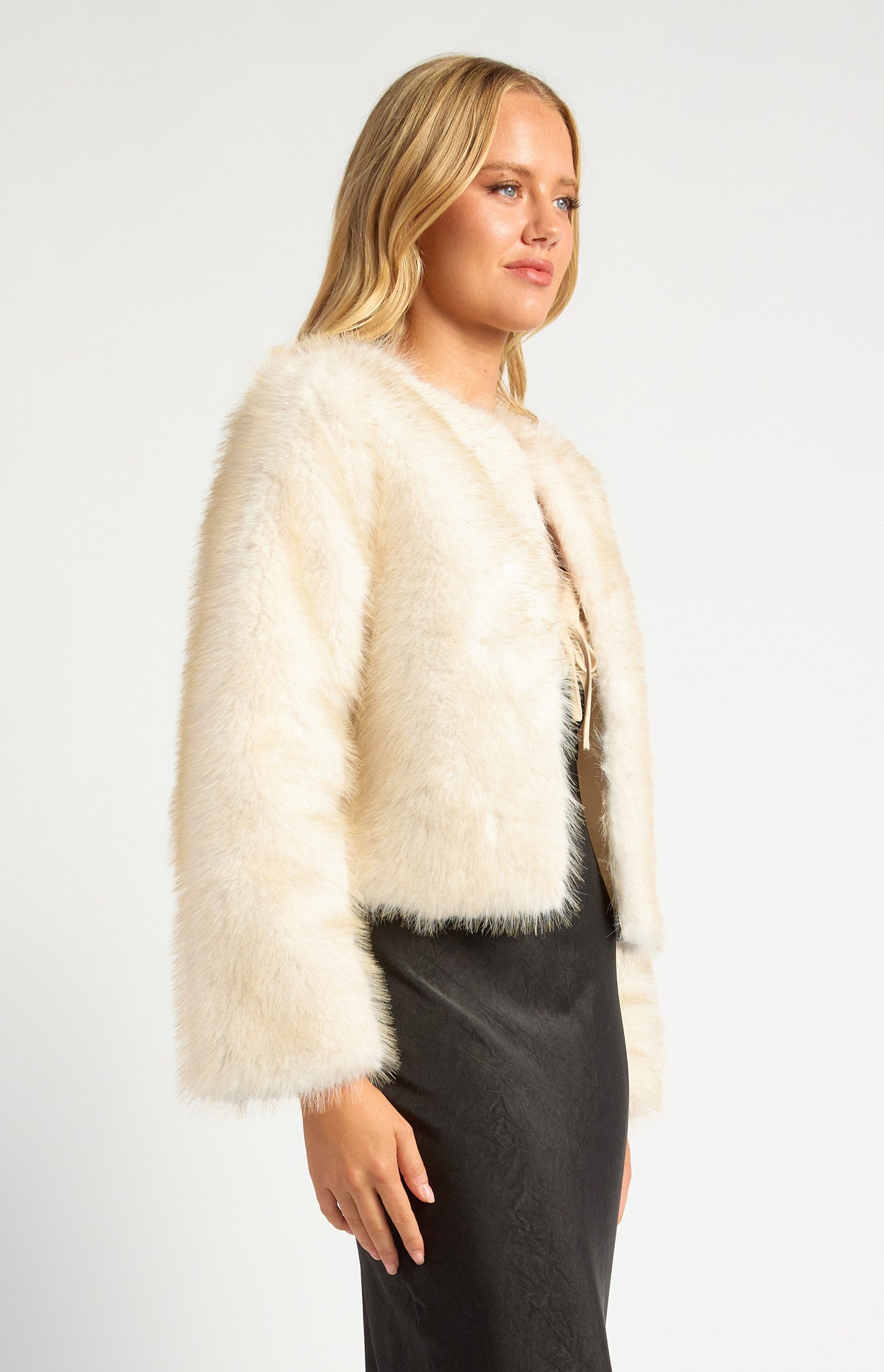 Faux Fur Coat with Hook and Eye Closure