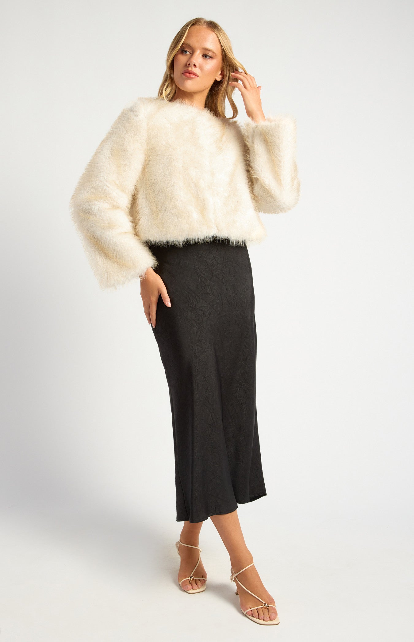 Faux Fur Coat with Hook and Eye Closure