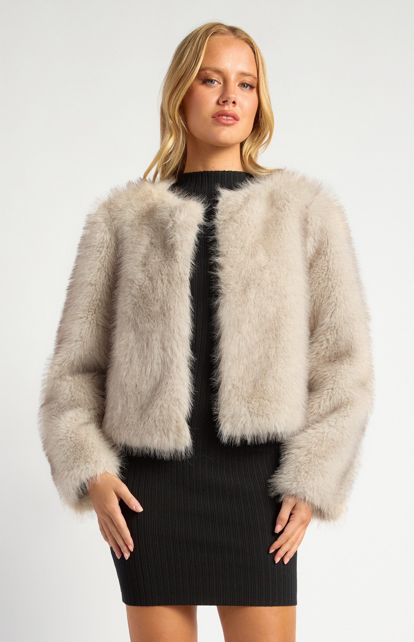 Faux Fur Coat with Hook and Eye Closure