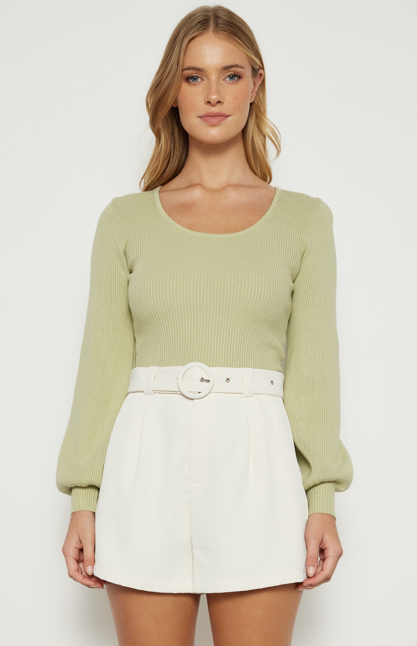 Scoop Neckline Bubble Sleeves Knit Top