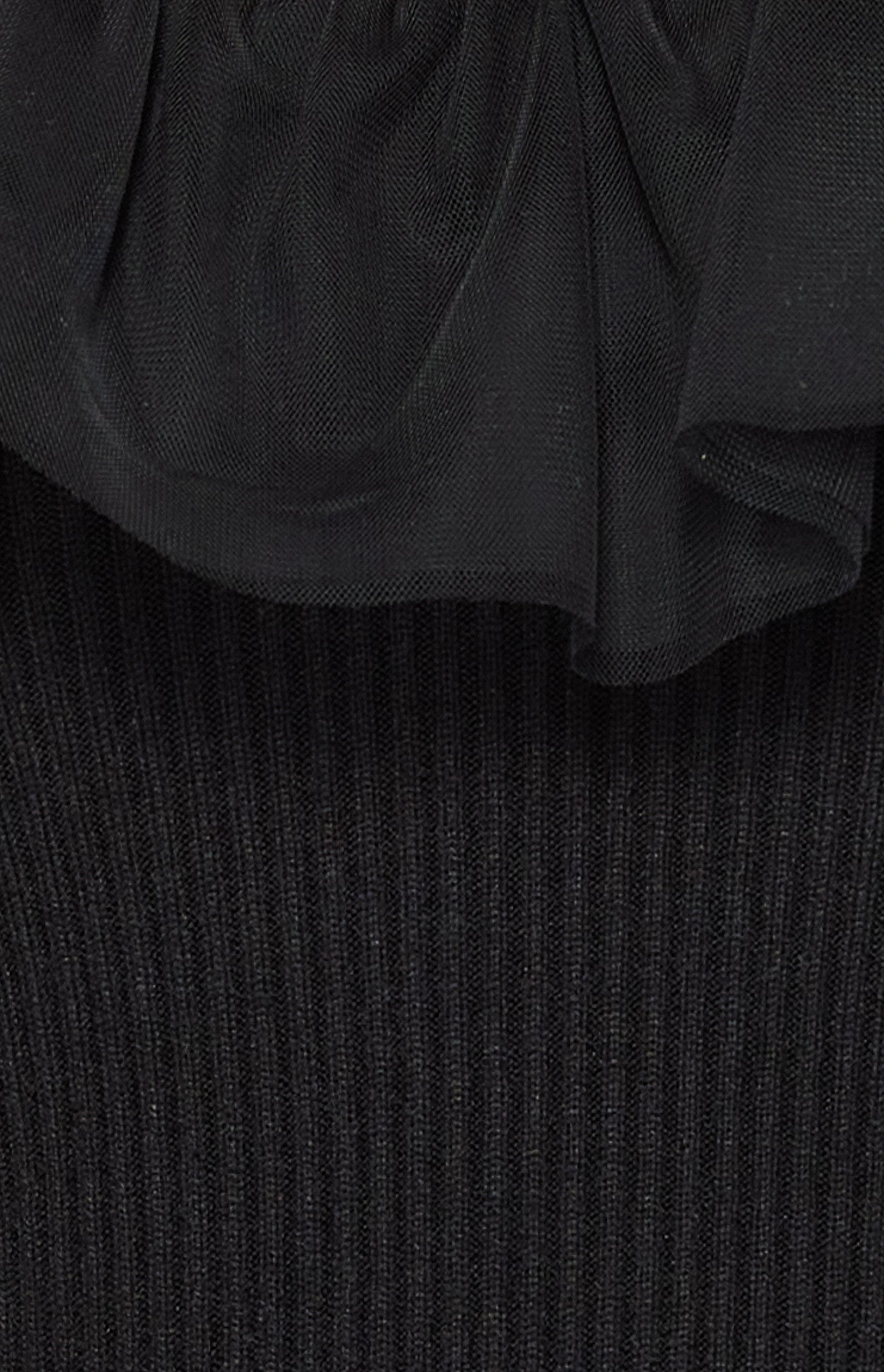 Contrast Mesh Frill Neckline Knit Top