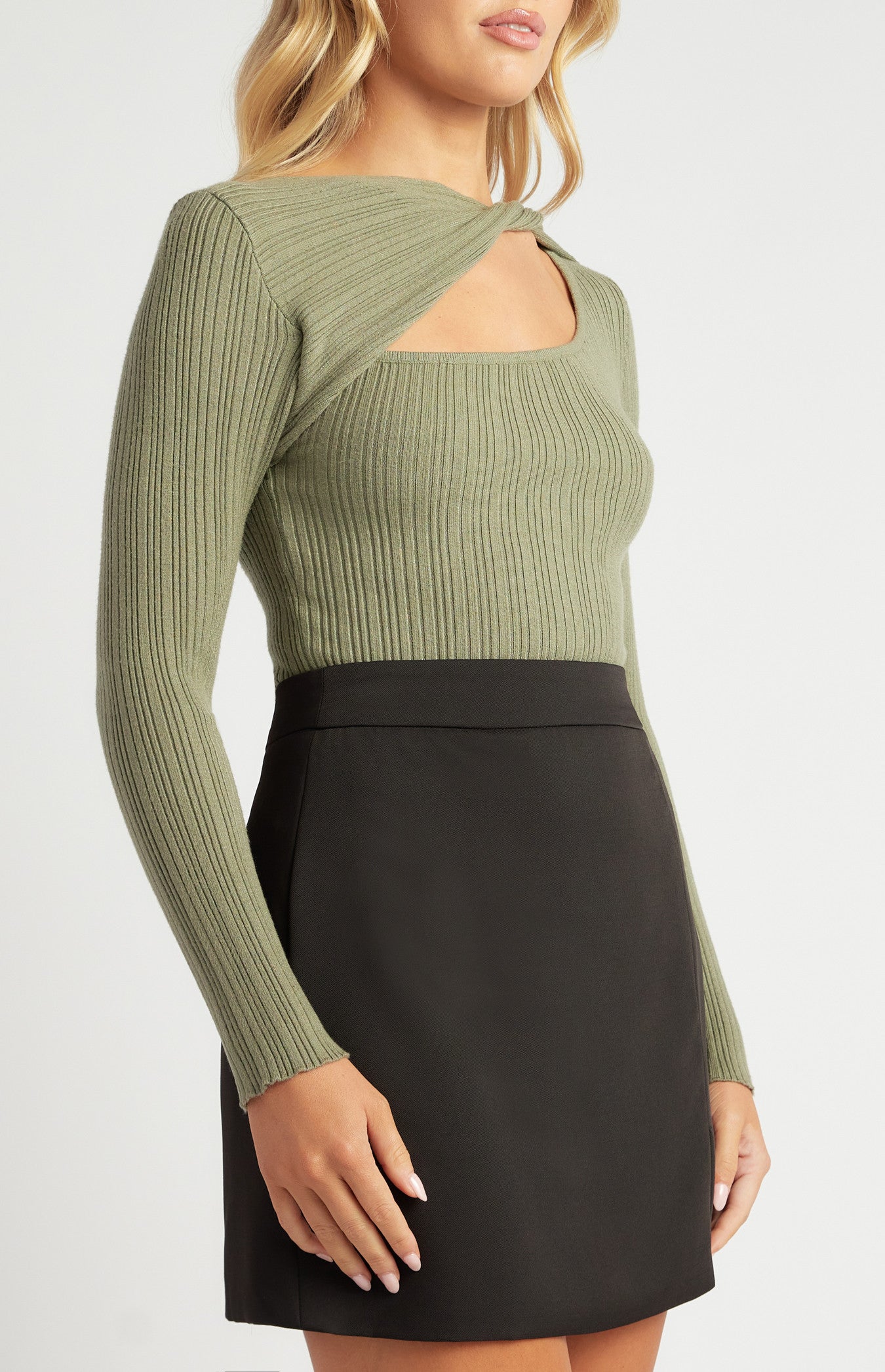 Twist Neckline Cut-Out Detail Knit Top