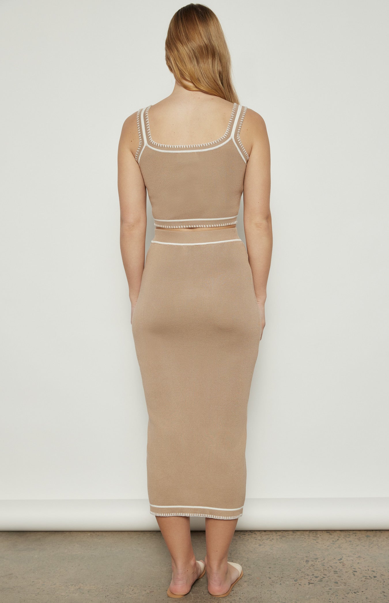 Contrast Stitch Detail Knit Top and Skirt Set