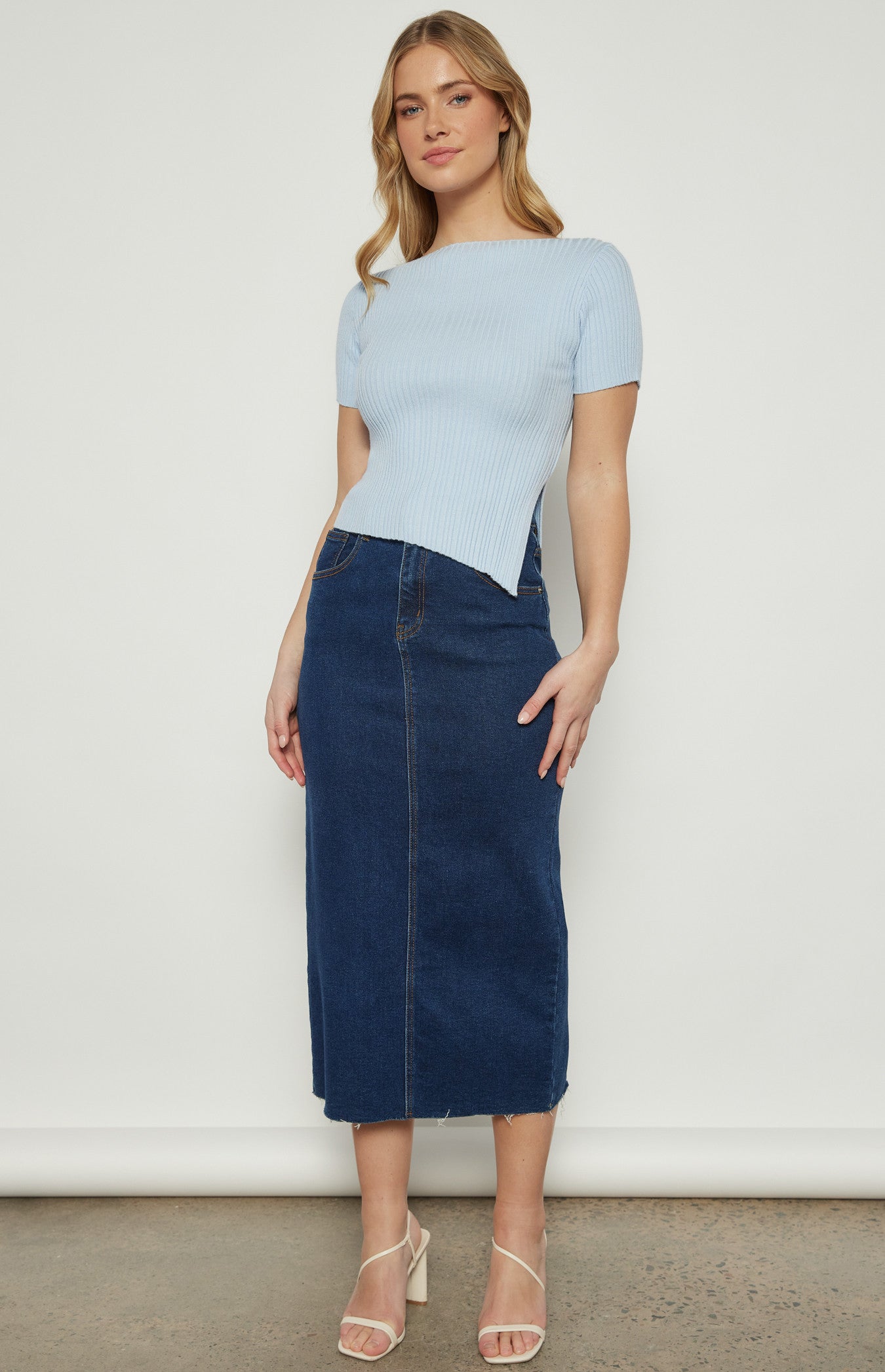 Asymmetric Hem Boat Neckline Knit Top