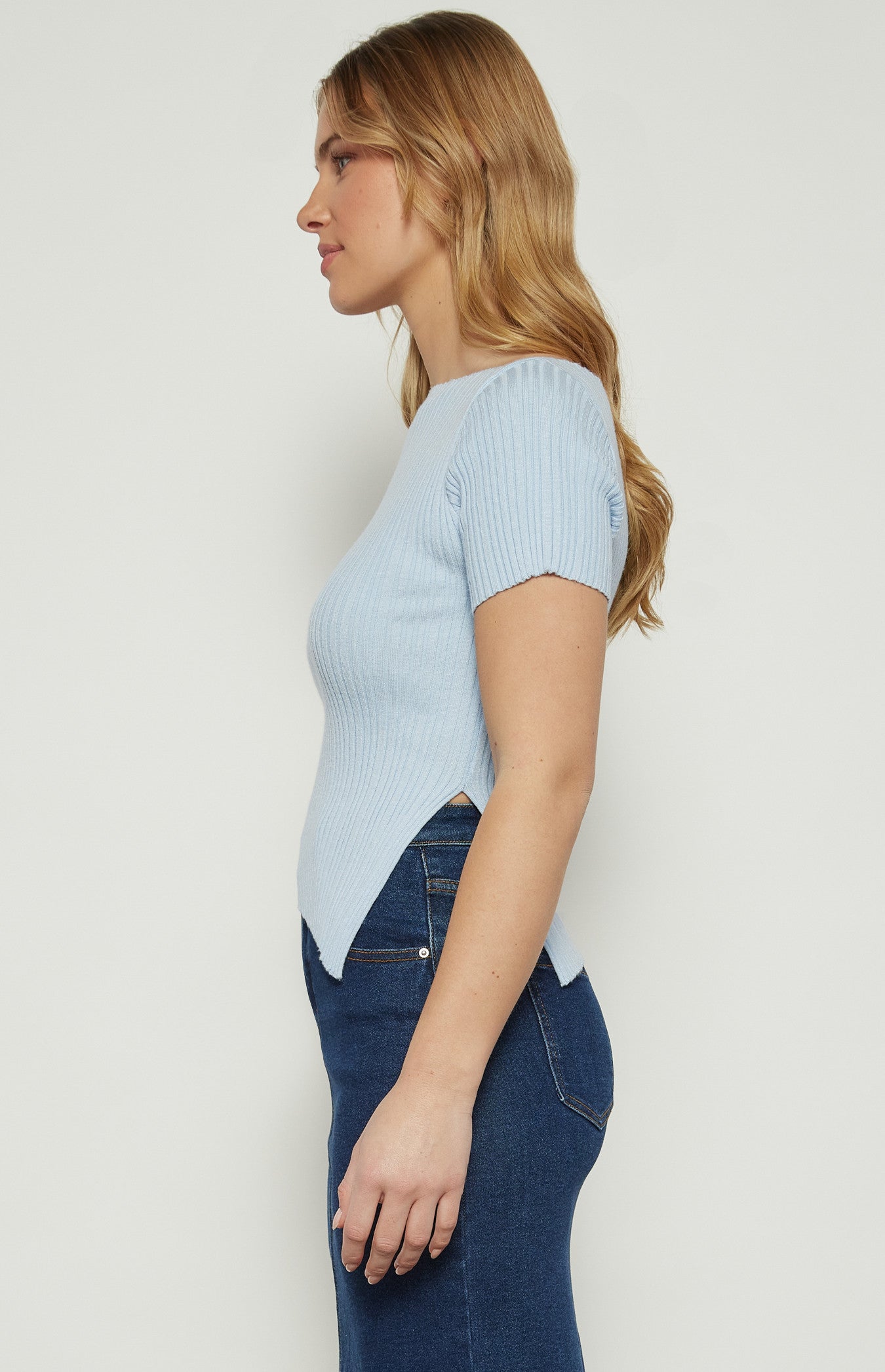 Asymmetric Hem Boat Neckline Knit Top