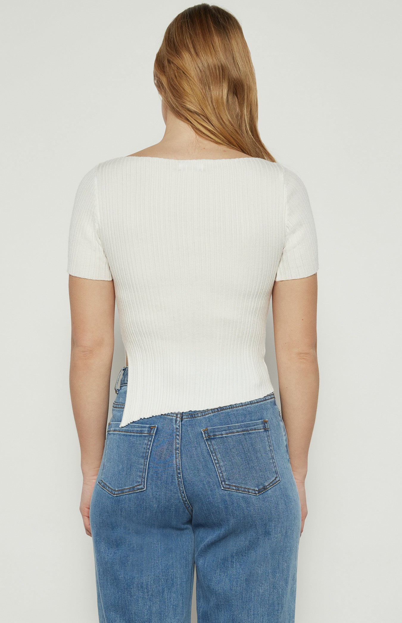 Asymmetric Hem Boat Neckline Knit Top