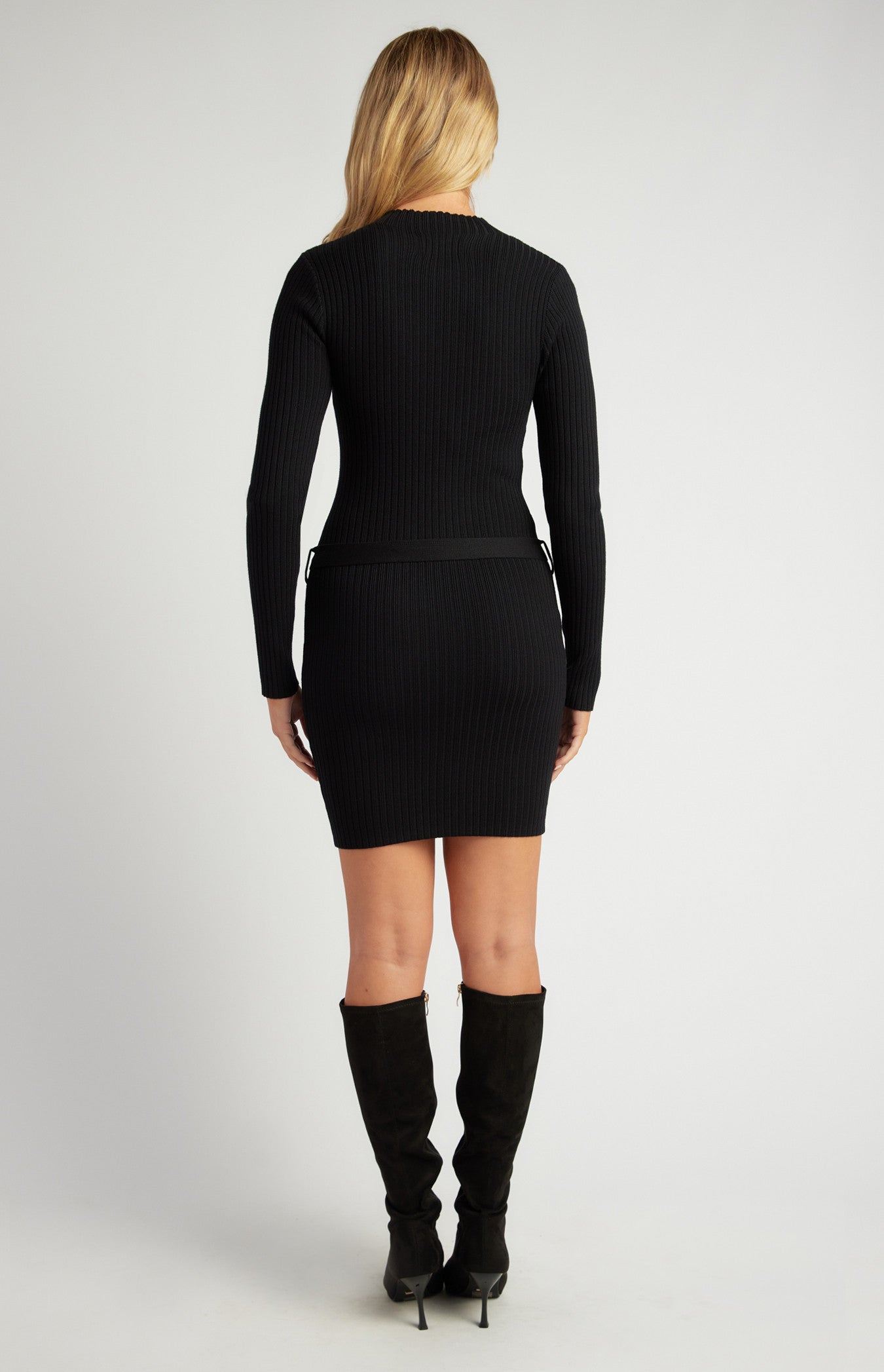 Detachable Low Waist Belt Knit Mini Dress