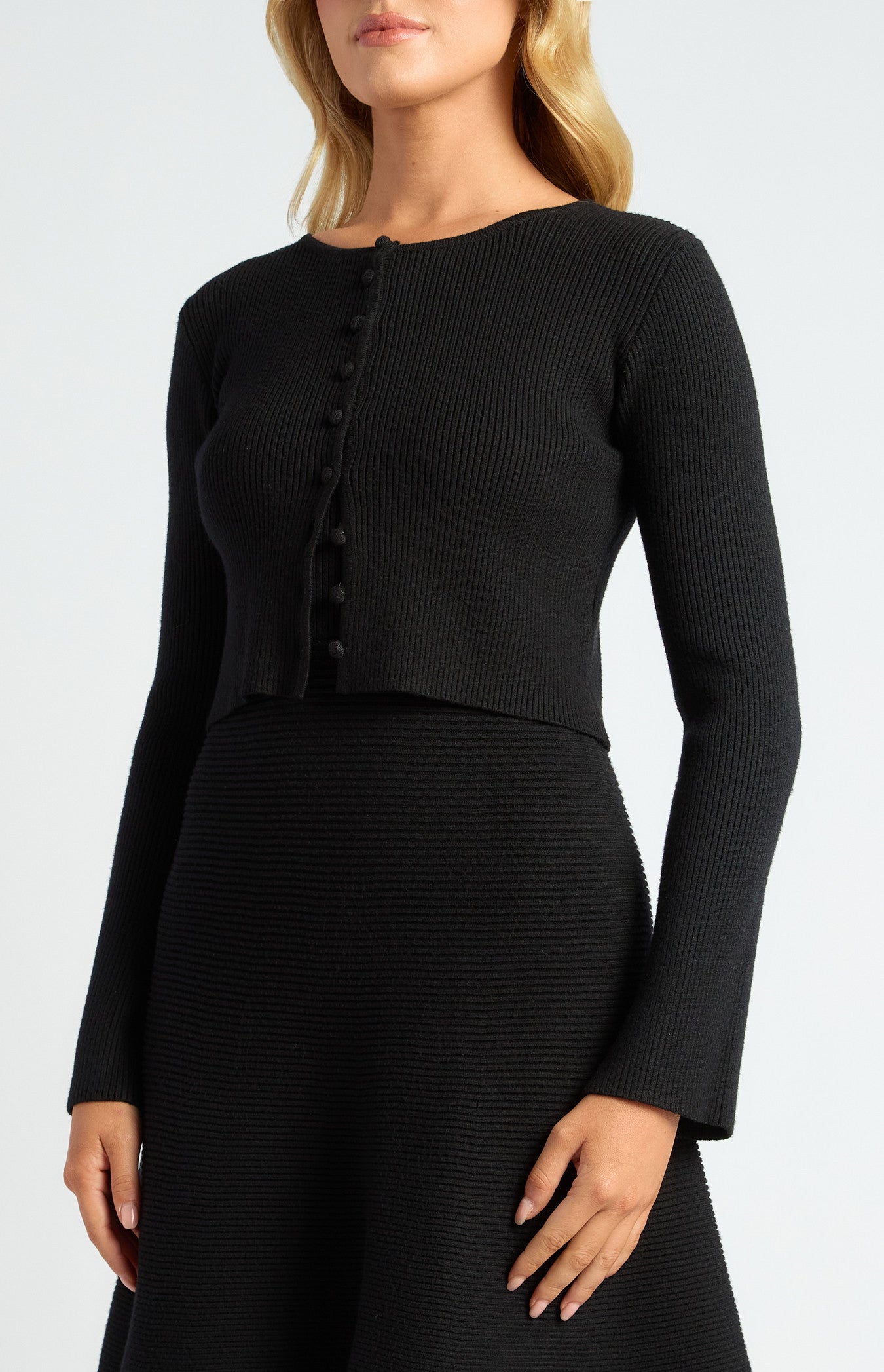 Knit Mini Dress and Cardigan Set with Self-Fabric Buttons