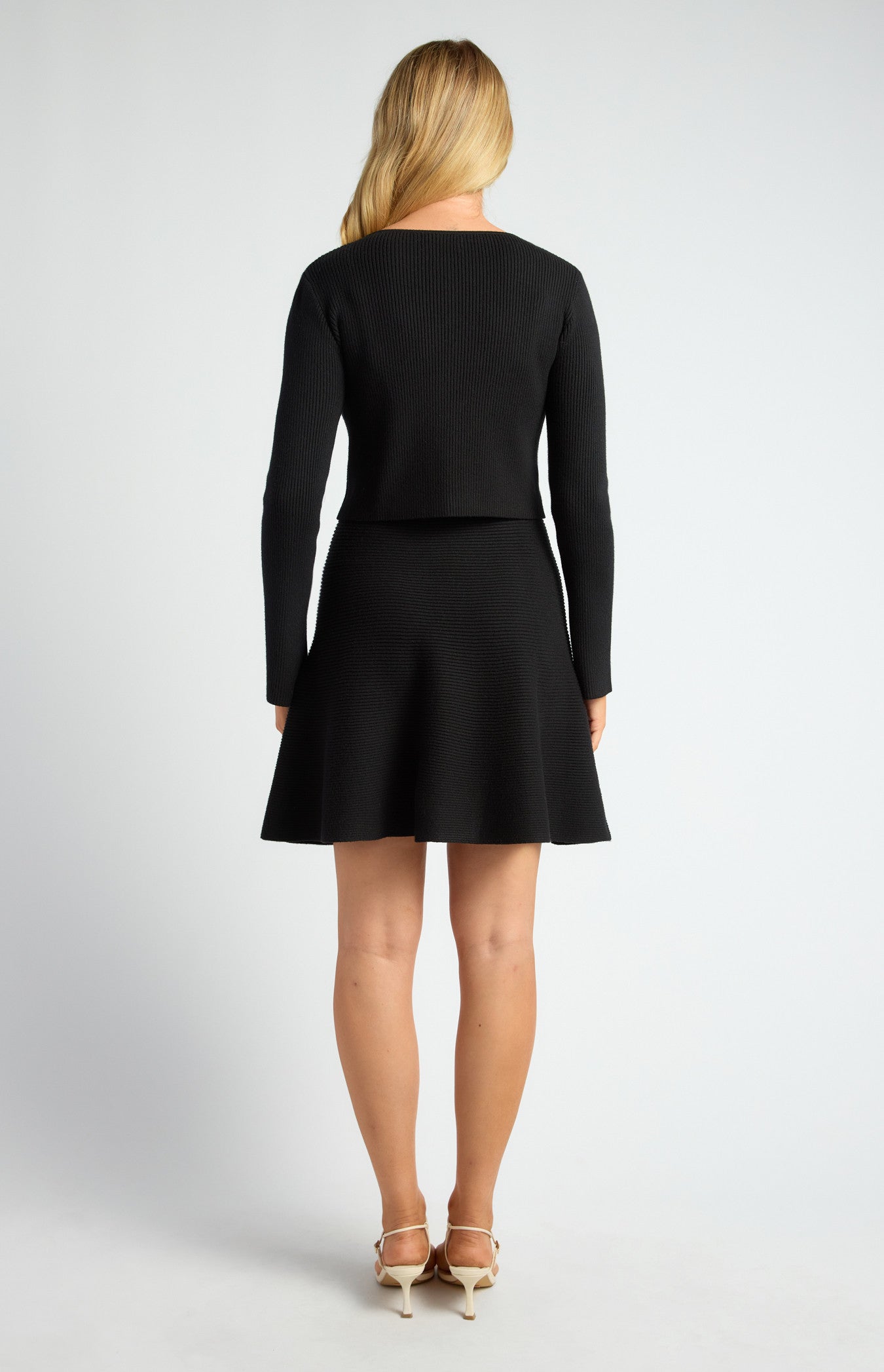 Knit Mini Dress and Cardigan Set with Self-Fabric Buttons