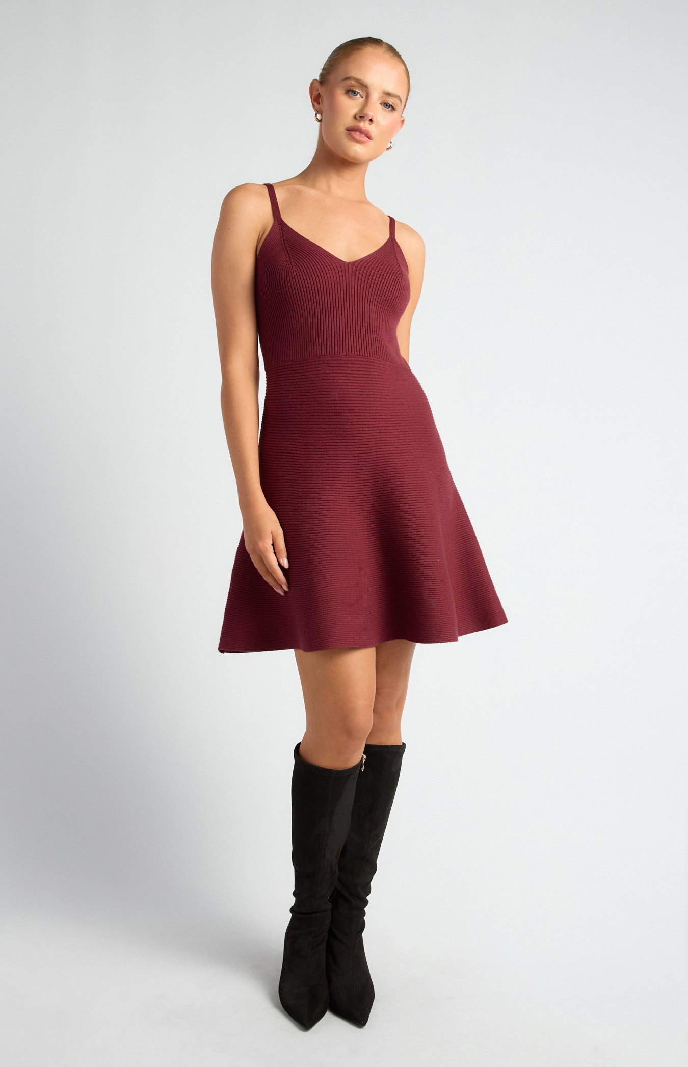 Knit Mini Dress and Cardigan Set with Self-Fabric Buttons