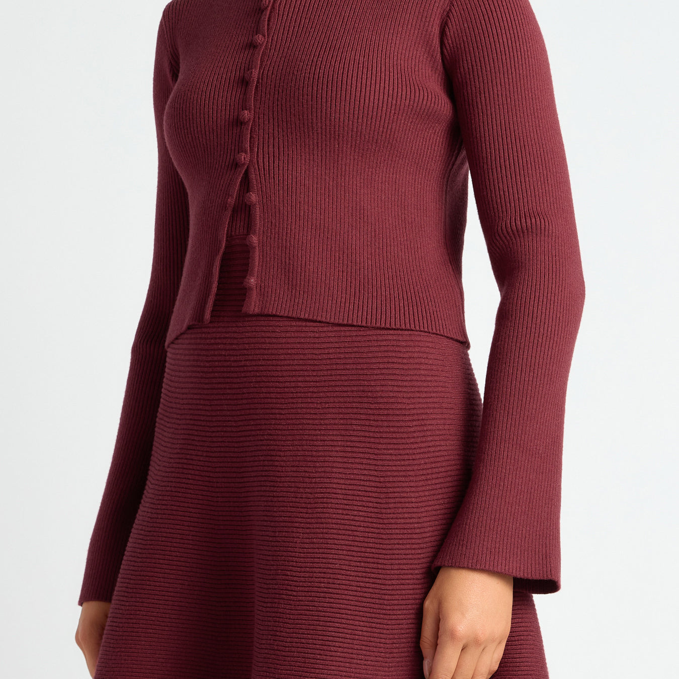 Knit Mini Dress and Cardigan Set with Self-Fabric Buttons