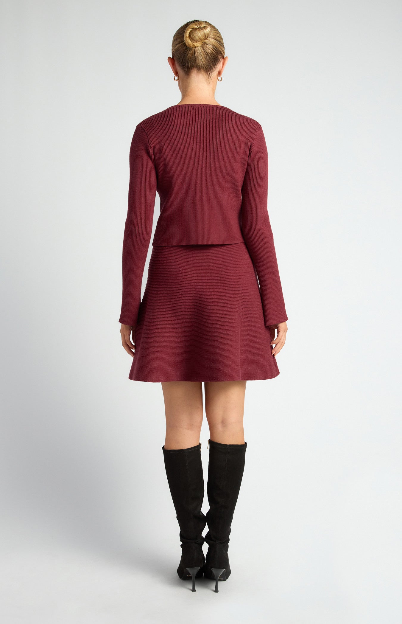 Knit Mini Dress and Cardigan Set with Self-Fabric Buttons