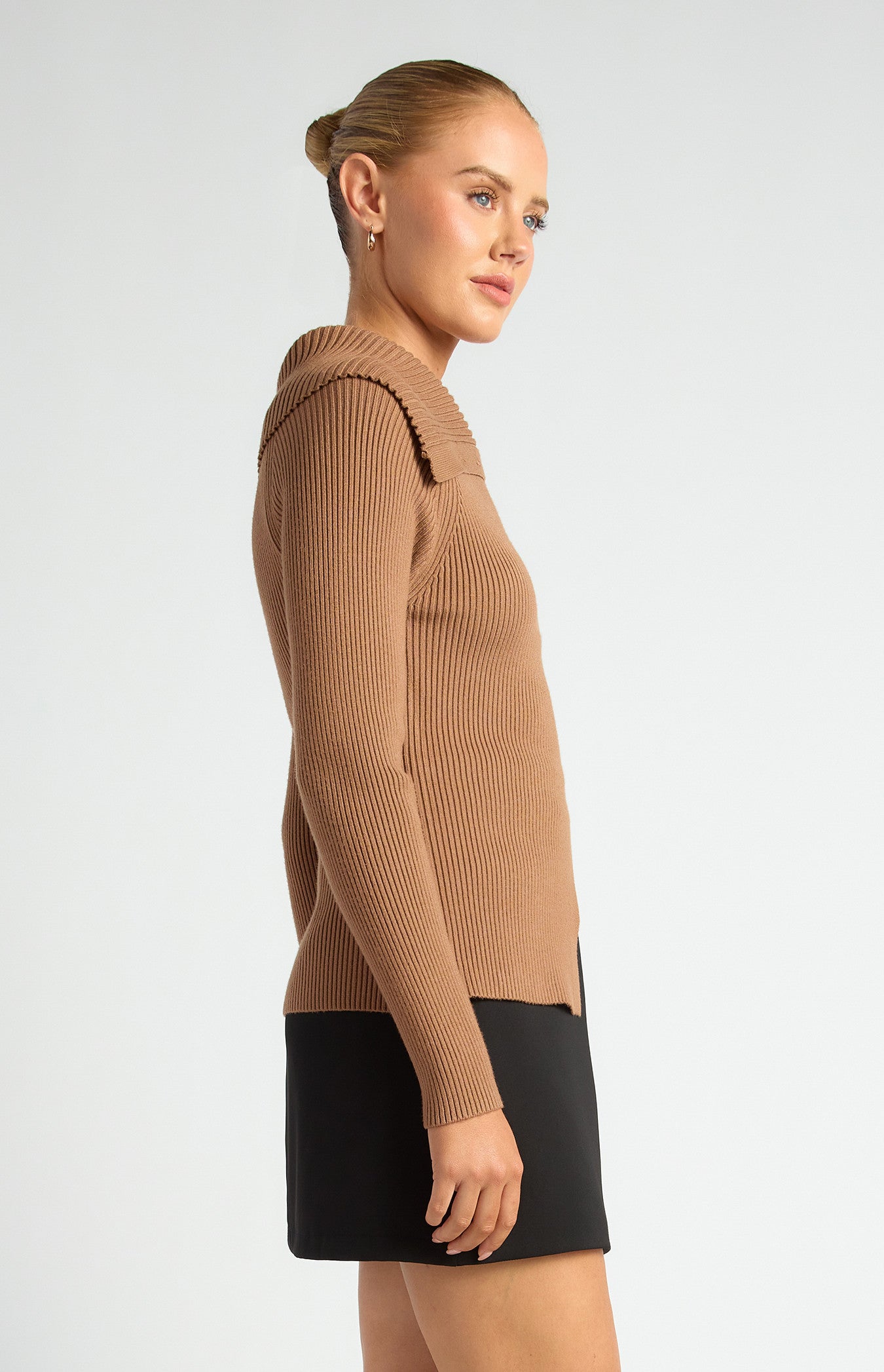 Draped Neckline Asymmetrical Button Knit Top