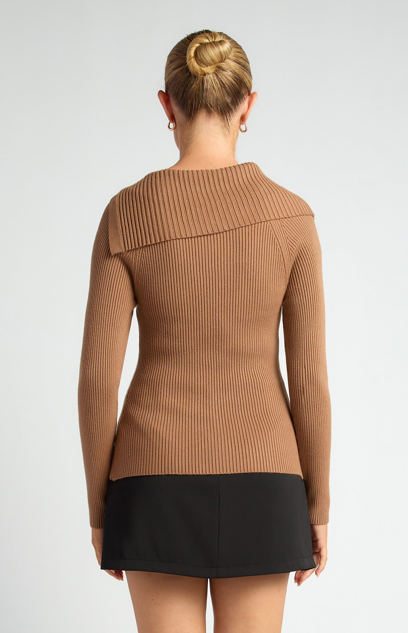 Draped Neckline Asymmetrical Button Knit Top