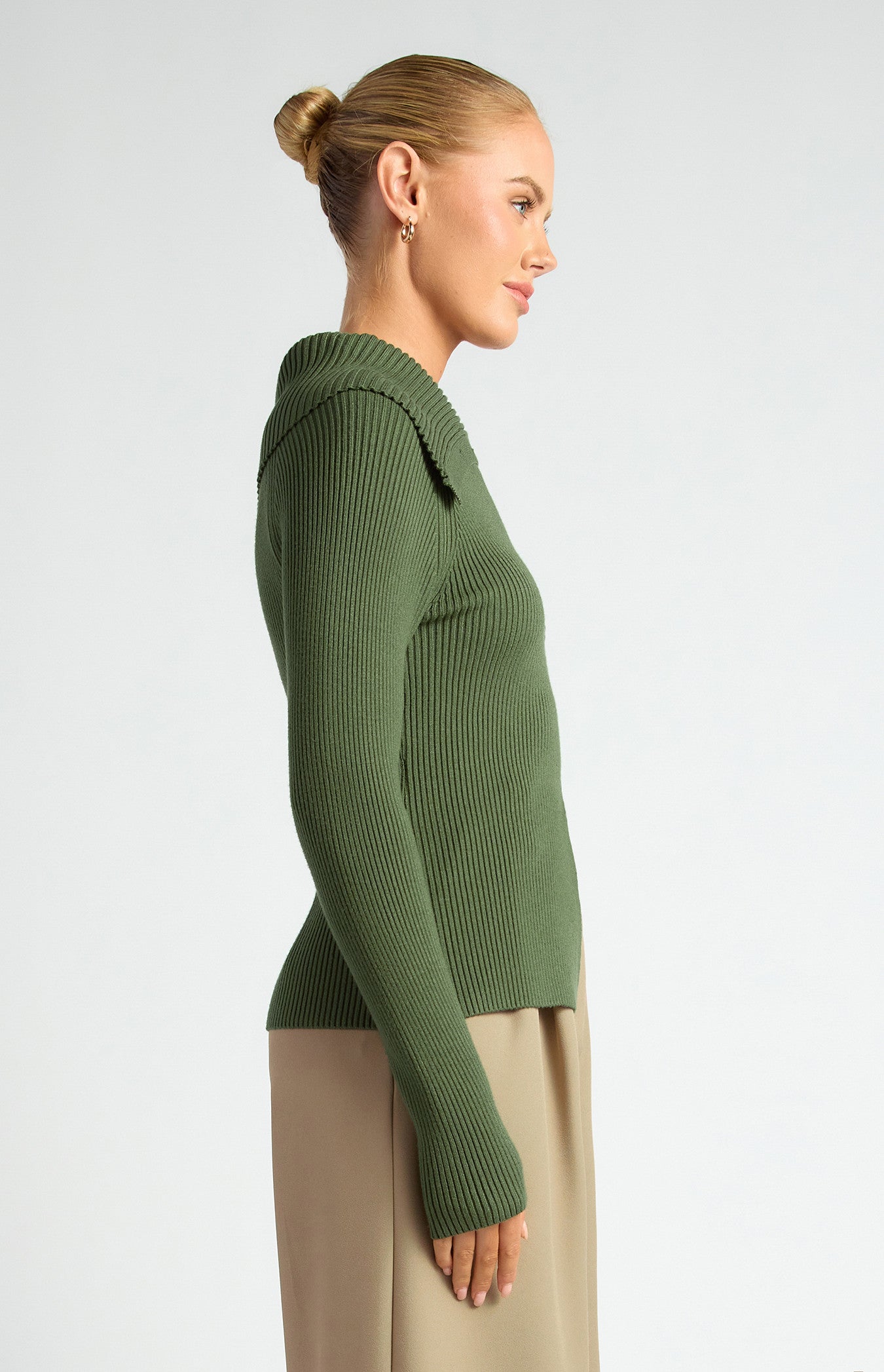 Draped Neckline Asymmetrical Button Knit Top