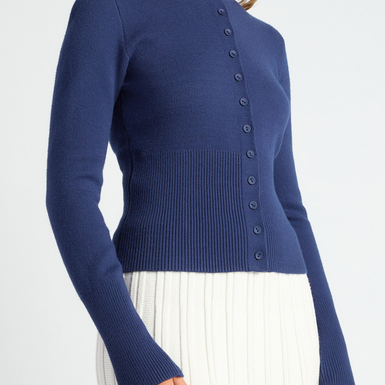 Cinch Waist Ribbed Detail Button-Up Cardigan