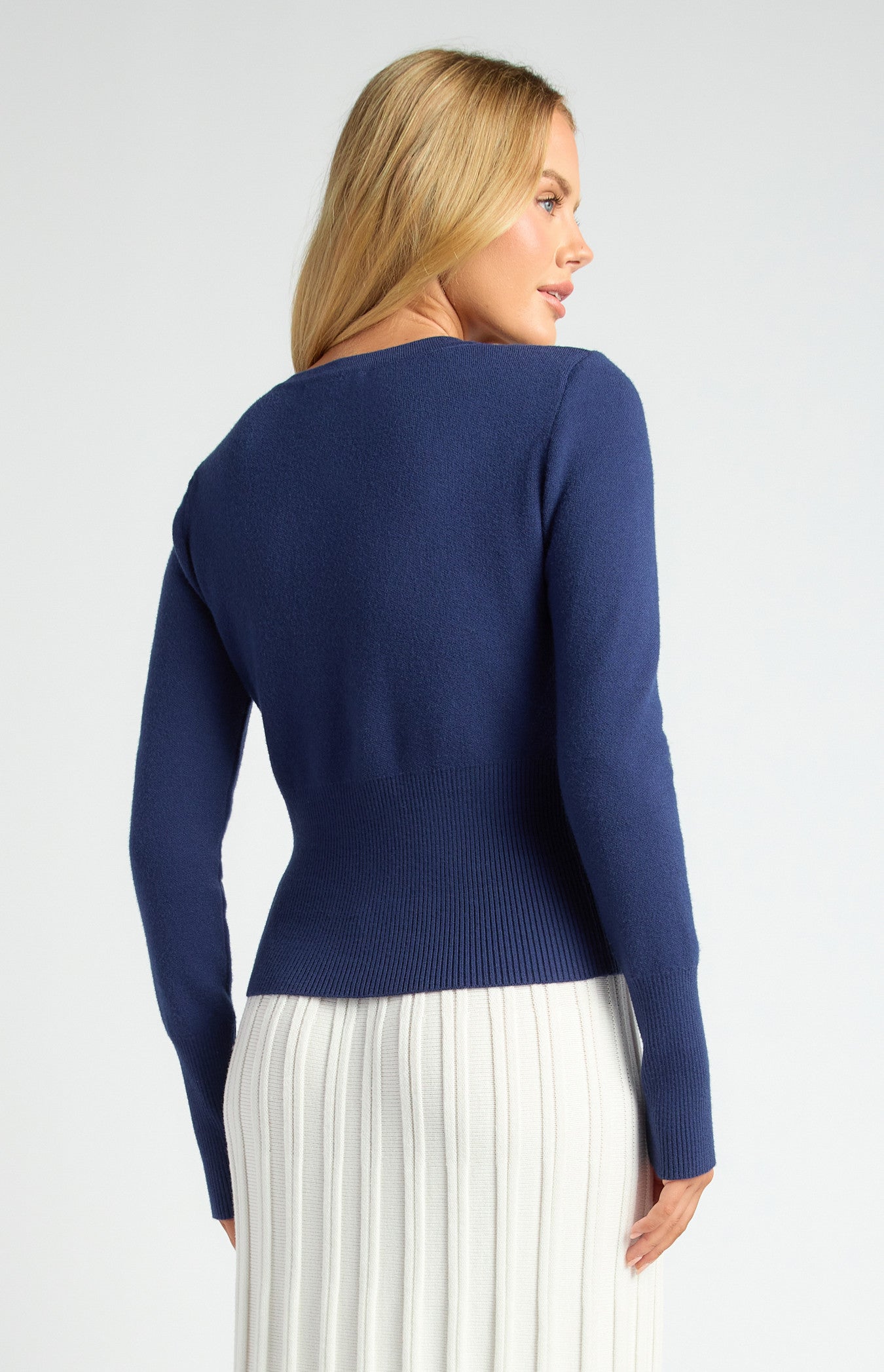 Cinch Waist Ribbed Detail Button-Up Cardigan