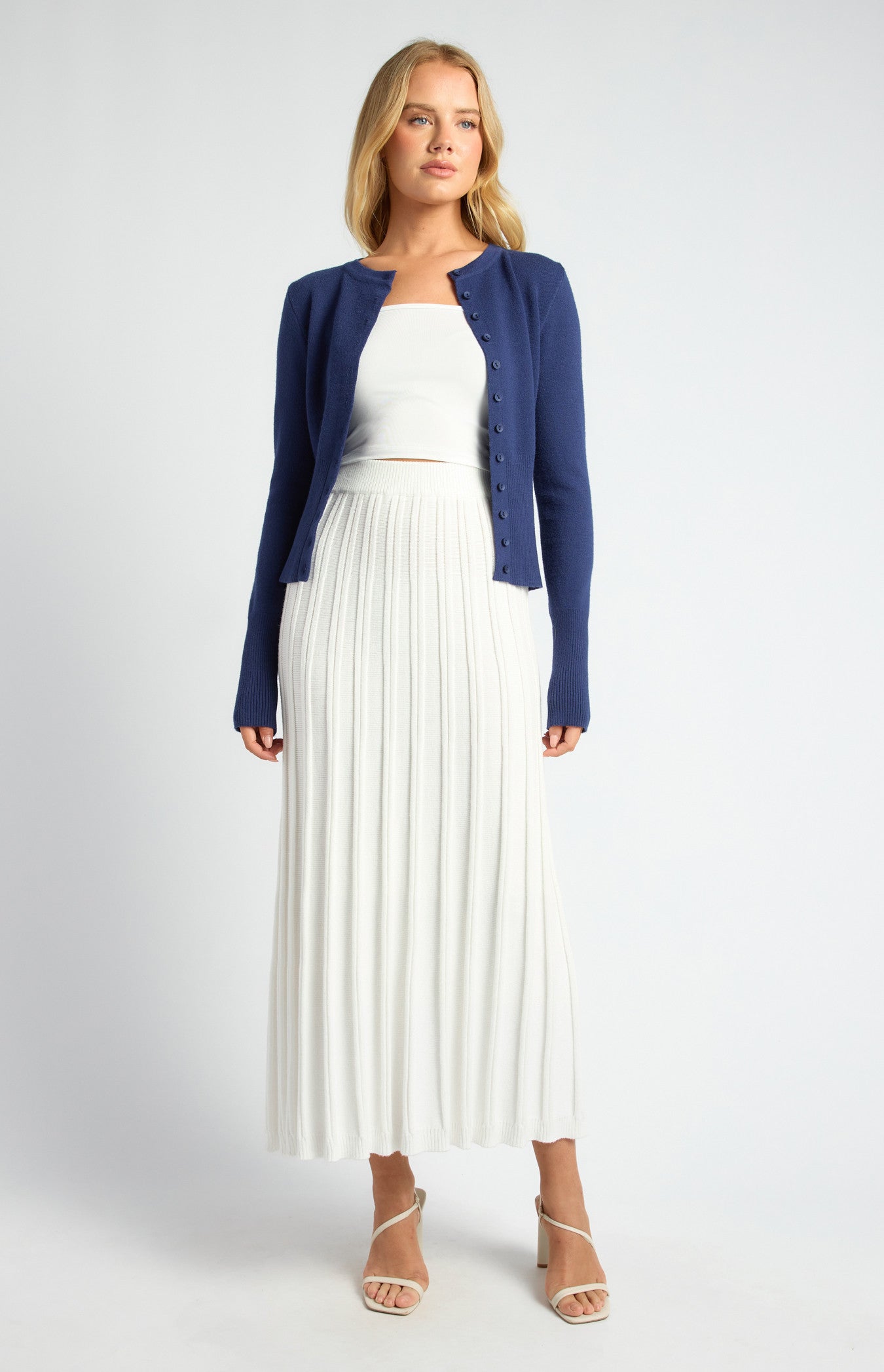 Cinch Waist Ribbed Detail Button-Up Cardigan