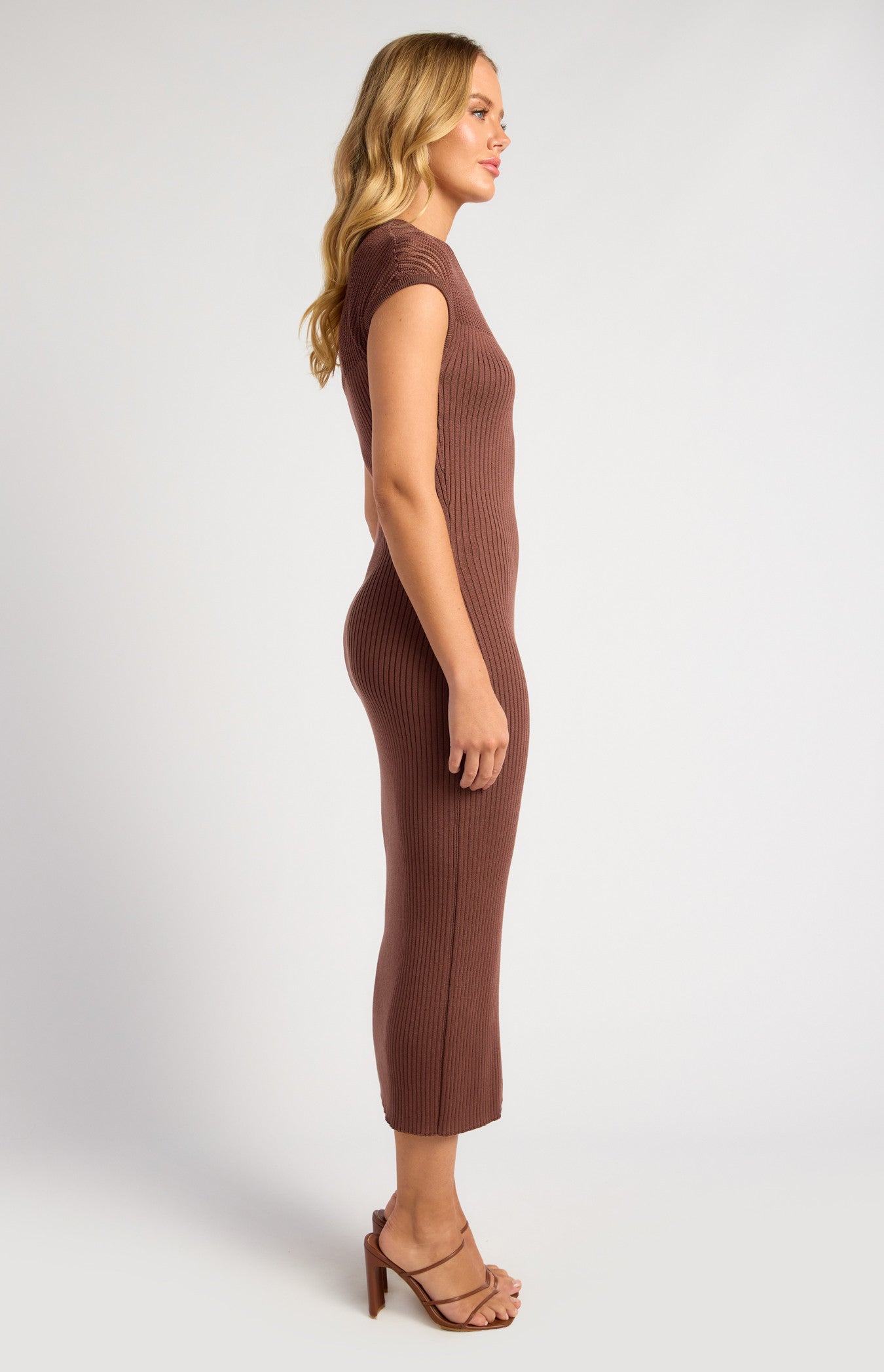 Sheer Stripe Textured Knit Midi Dress