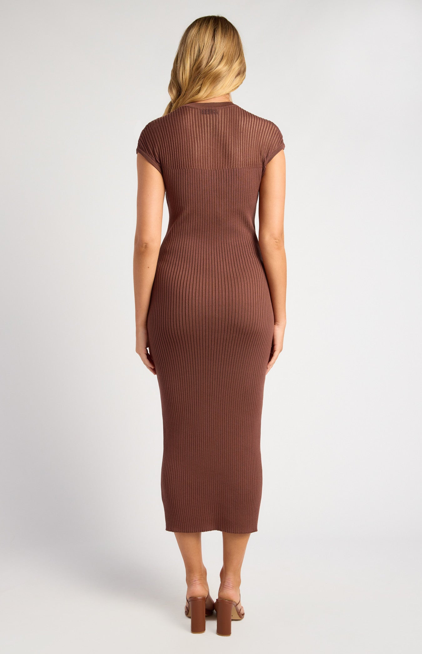 Sheer Stripe Textured Knit Midi Dress