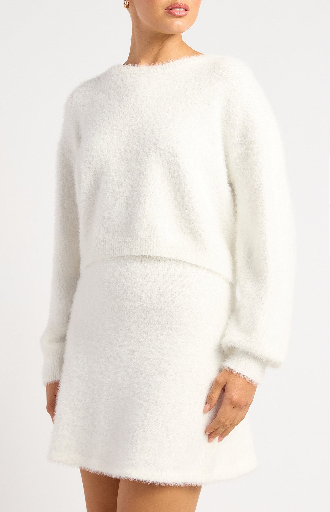 Fluffy Knit Set with Jumper and Mini Skirt