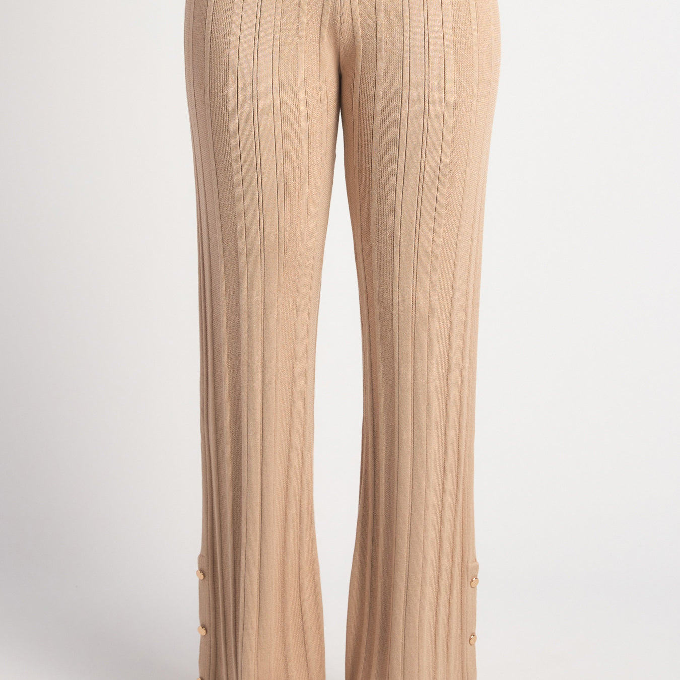 Wide Rib Gold Button Detail Knit Pants