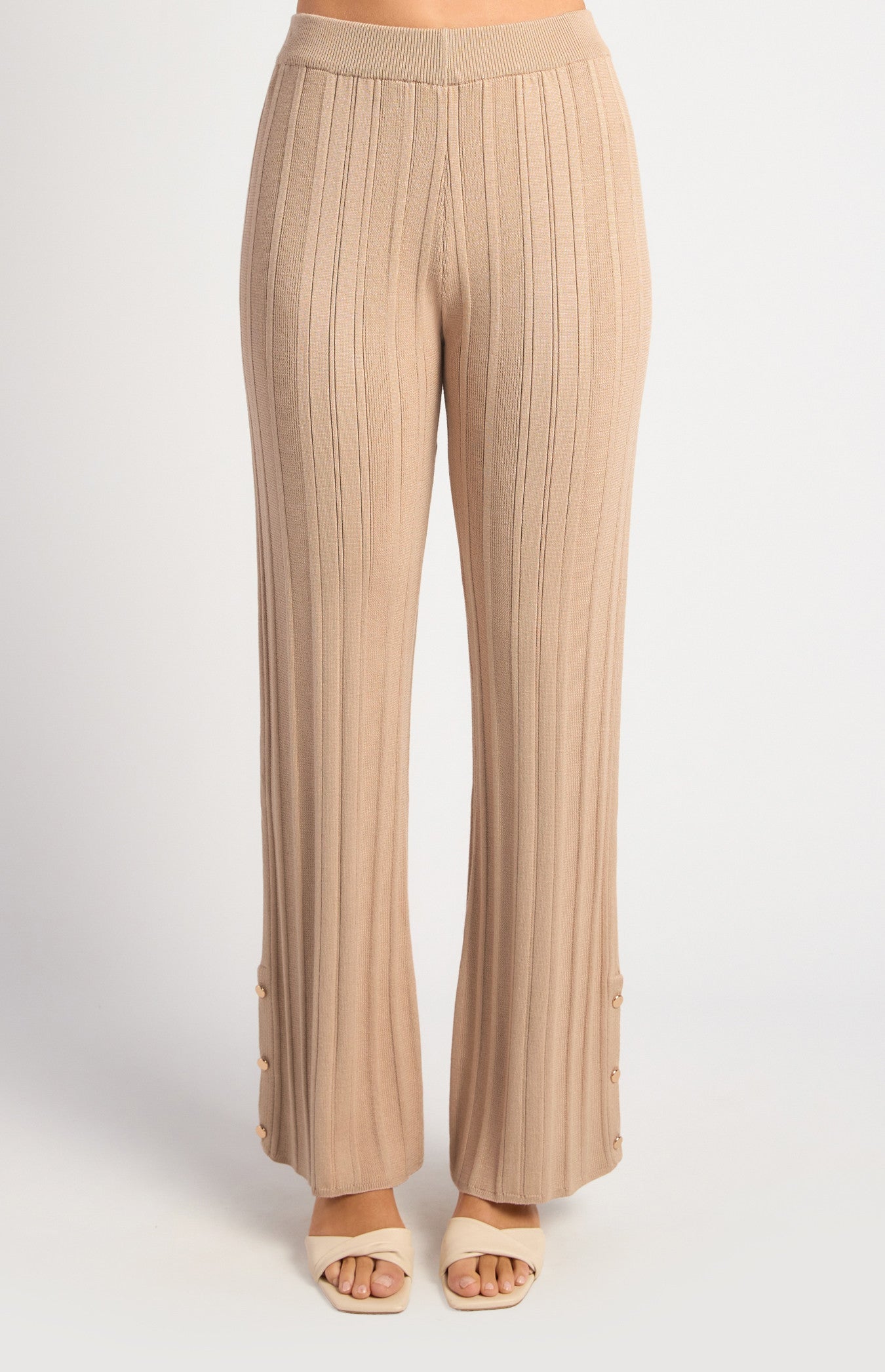 Wide Rib Gold Button Detail Knit Pants